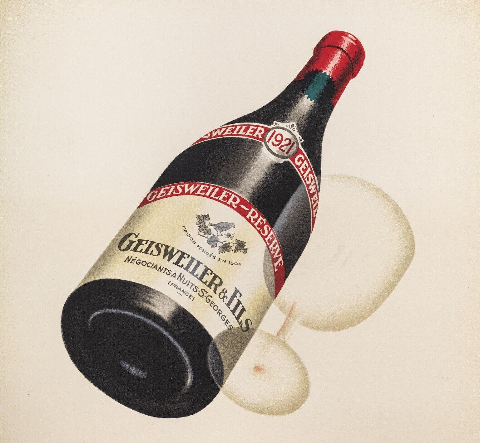 Affiche originale - Marton-Geisweiler, vin de Bourgogne - Nuits St Georges, c.1925.

Affiche pour la promotion du vin Geisweiler produit dans la région de Bourgogne.Geisweiler est un vin mousseux français. Fondée en 1804 par François Geisweiler, la