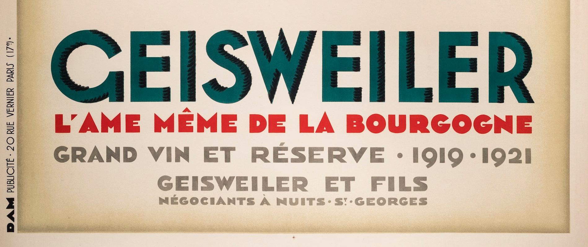 Affiche rtro originale de Marton, Geisweiler, Bourgogne Nuits St Georges, 1925 Bon état - En vente à SAINT-OUEN-SUR-SEINE, FR