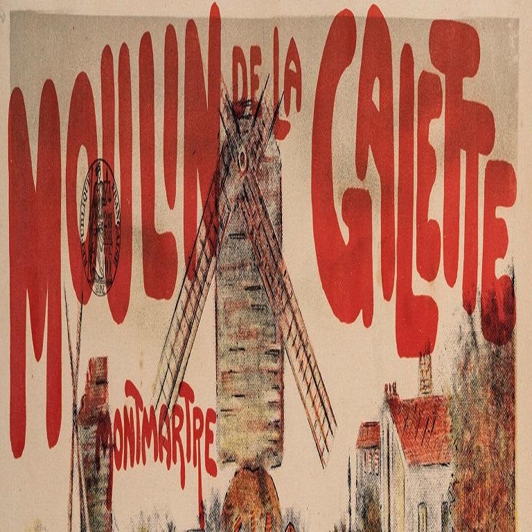 Cartel original-Paul Sescau-Moulin De La Galette-Toulouse-Lautrec, 1897

Vemos a 5 personas sonrientes con trajes de época, delante de la entrada del Moulin de la Galette.

Detalles adicionales: 
Materiales y técnicas: Sescaugrafía en color sobre