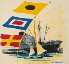 Roger Chapelet, Póster original de época sobre náutica, Salón Náutico de París, 1950