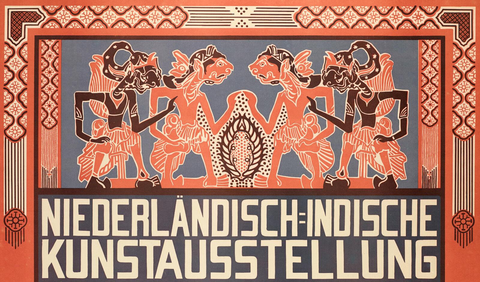 Cartel original-Thorn Prikker-Niederl-Ndisch-Indische Kunstaus-Krefeld, 1906

Se representan marionetas de sombras indonesias (wayang kulit) con bordes estilizados de batik. Este cartel se inspira en los tejidos Batik, importados entonces de Java