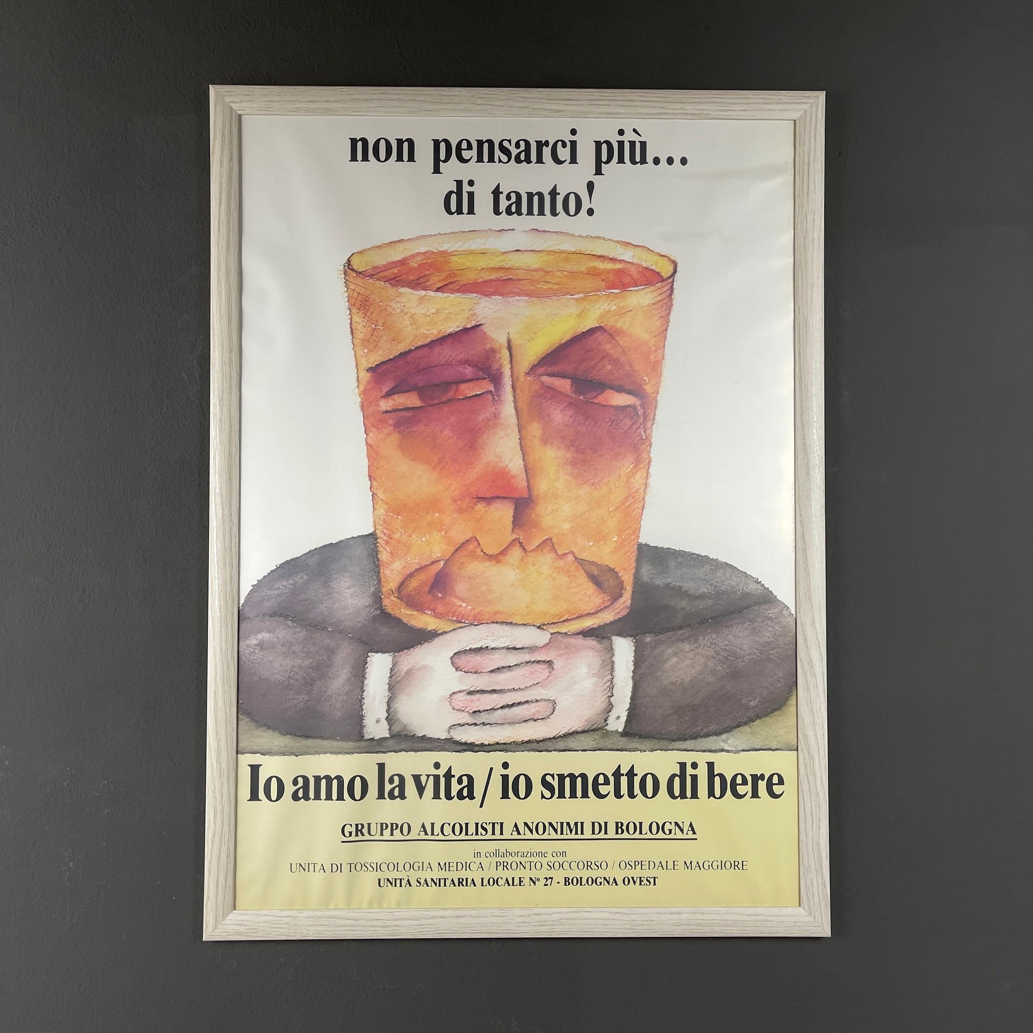 Four original posters from Alcoholics Anonymous. Printed in Italy at city of Bologna at 80s of the last century. Design by famous graphic designer Ennio Tamburi. Great vintage condition, paper is clear and not ripped! Sizes are 50x70 cm. Each poster