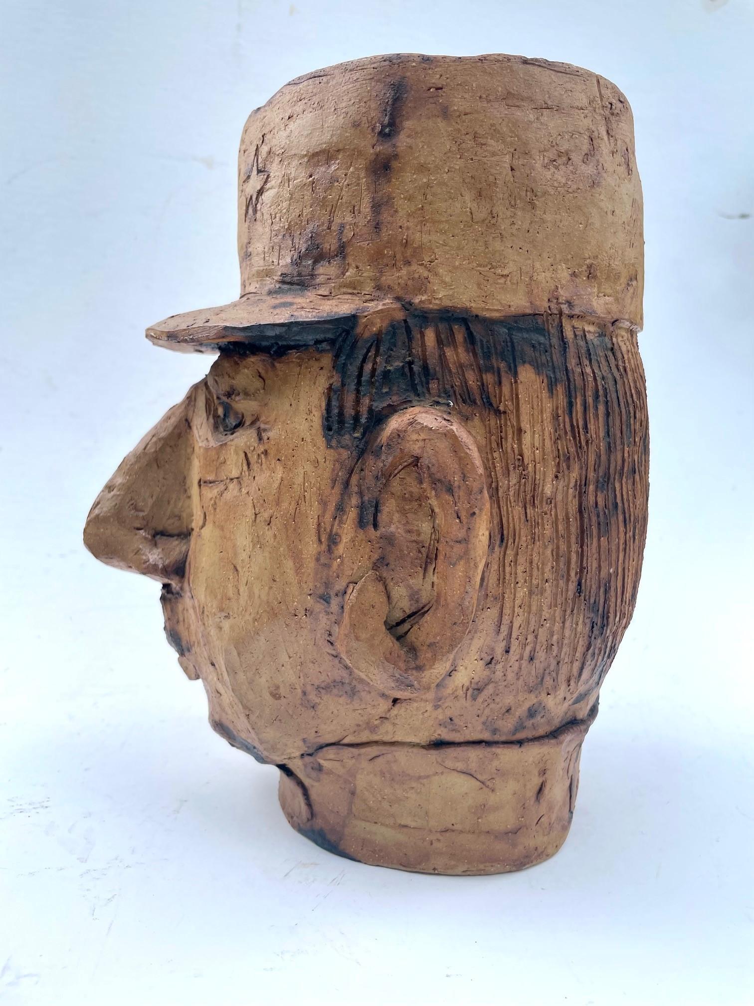 Clay Original Pottery Sculpture Head Planter, General Charles De Gaulle For Sale