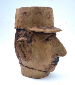 Original Pottery Sculpture Head Planter, General Charles De Gaulle