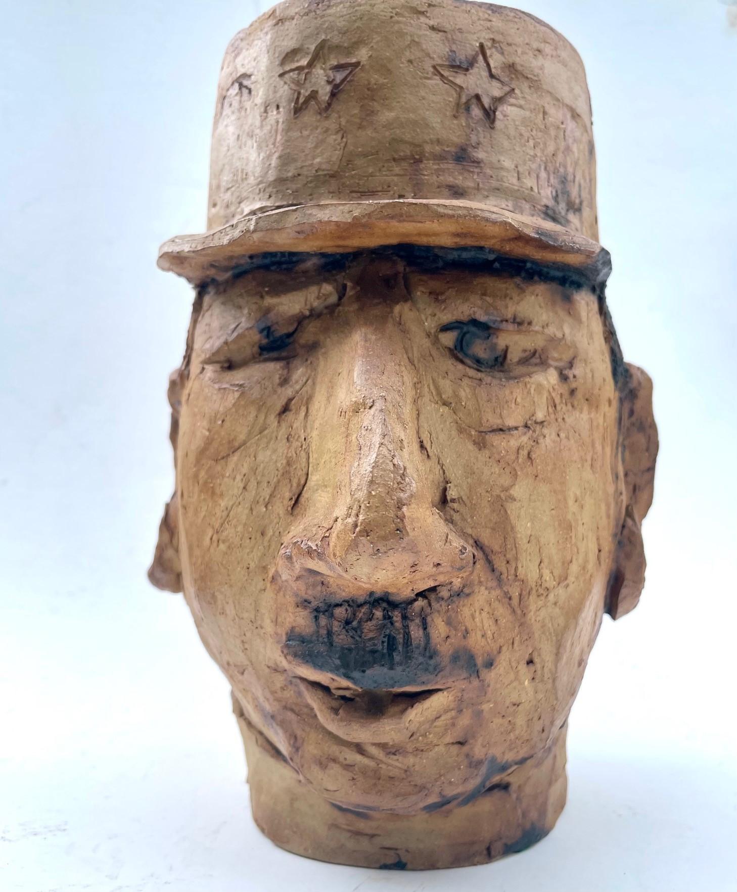 Folk Art Original Pottery Sculpture Head Planter, General Charles De Gaulle For Sale