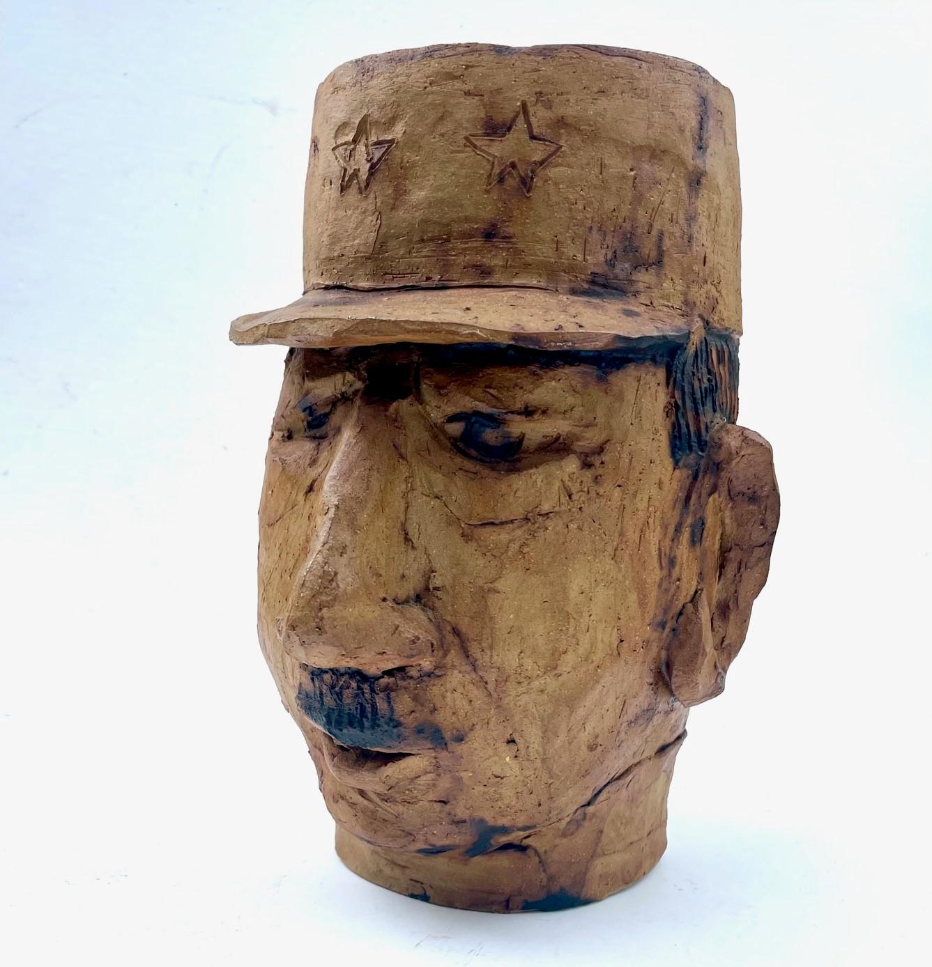 French Original Pottery Sculpture Head Planter, General Charles De Gaulle For Sale