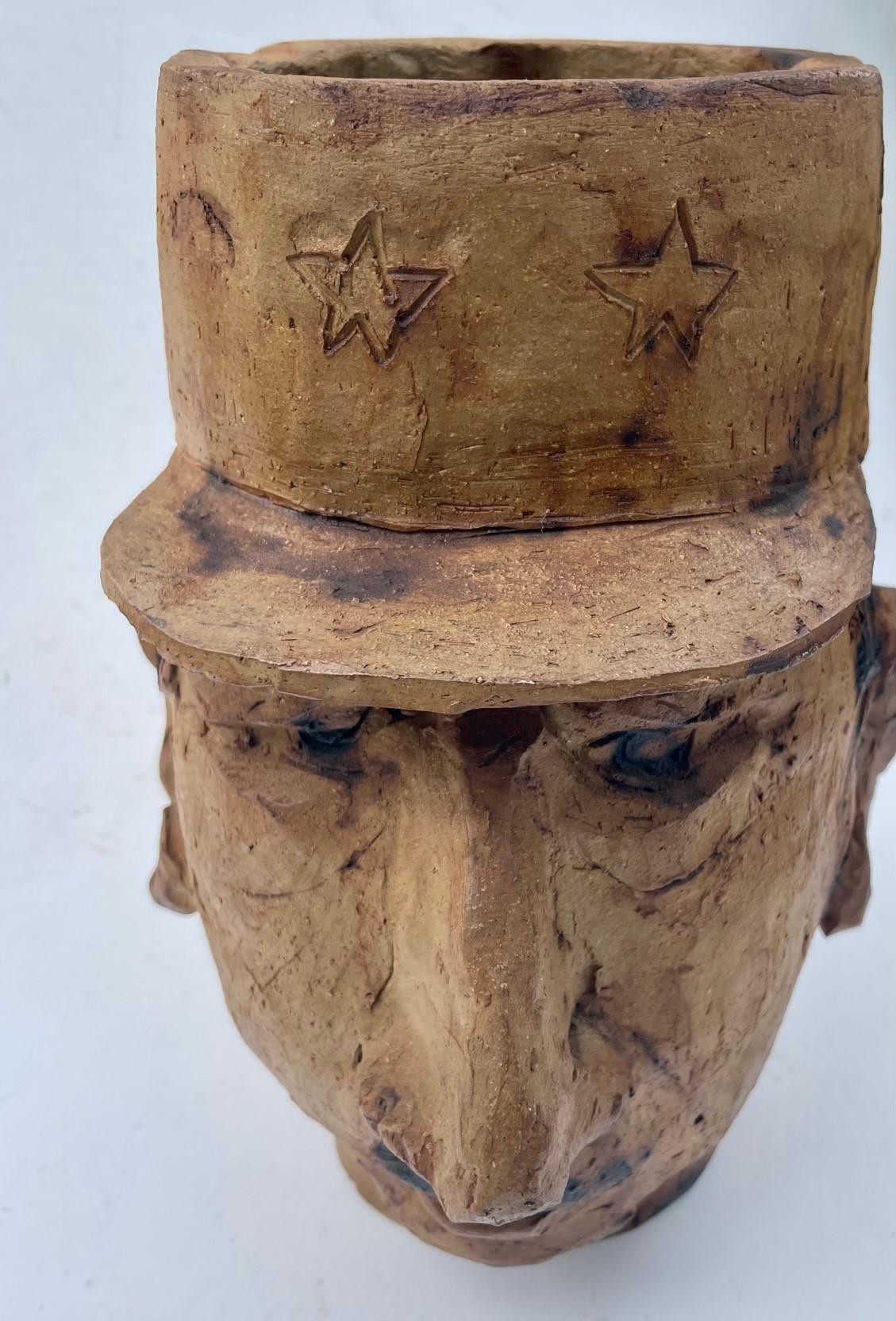 Fired Original Pottery Sculpture Head Planter, General Charles De Gaulle For Sale