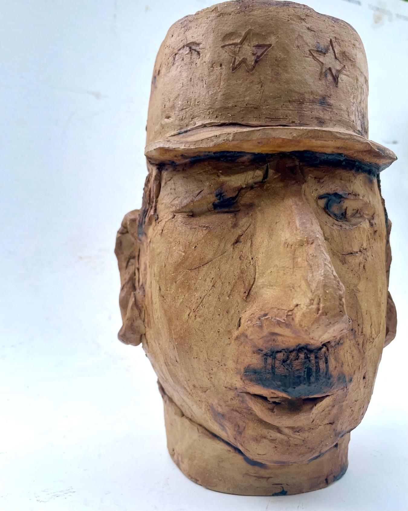 Original Pottery Sculpture Head Planter, General Charles De Gaulle In Good Condition For Sale In Vero Beach, FL