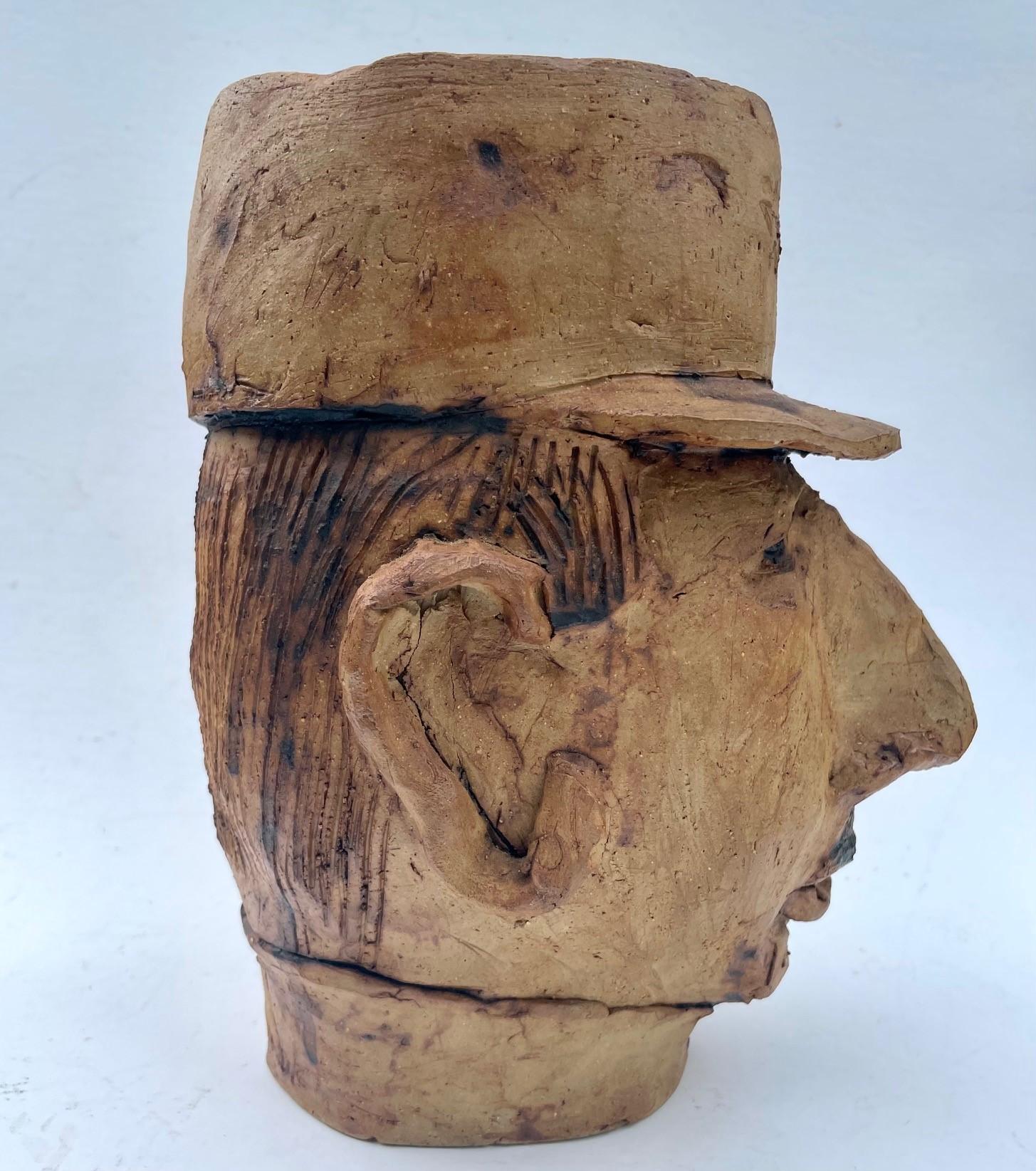 Mid-20th Century Original Pottery Sculpture Head Planter, General Charles De Gaulle For Sale