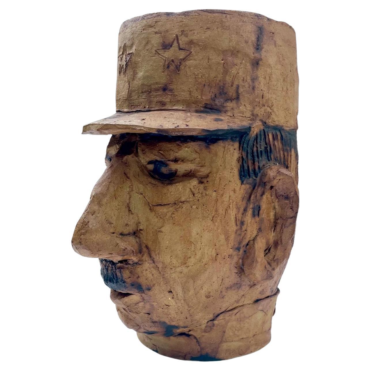Original Pottery Sculpture Head Planter, General Charles De Gaulle For Sale