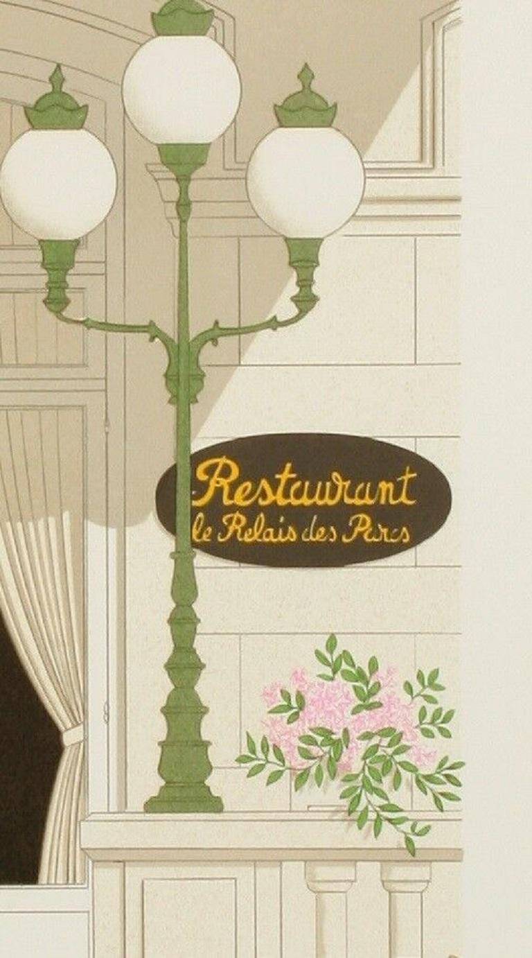 Art Deco Denis Paul Noyer, Classic Car Print, Le Relais Du Parc Paris, Restaurant, 1979