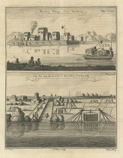 Original Print of Chinese Floating Village and the City of Baoying, China, 1747