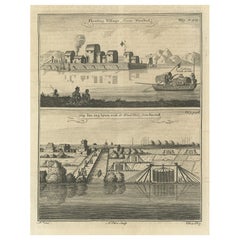 Impression originale du village flottant chinois et de la ville de Baoying, Chine, 1747