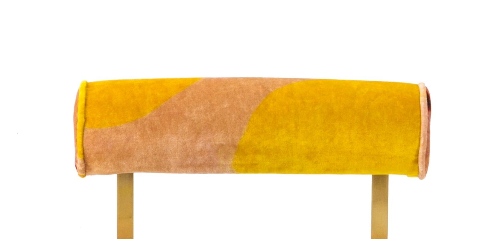 Original Printed Velvet Awaiting T Stool by Secondome Edizioni
Limited Edition Of 9 pieces + 3 A.P.
Designer: Coralla Maiuri + Giorgia Zanellato.
Dimensions: D 40 x W 49 x H 67 cm.
Materials: Brass and original printed velvet.

Collection /