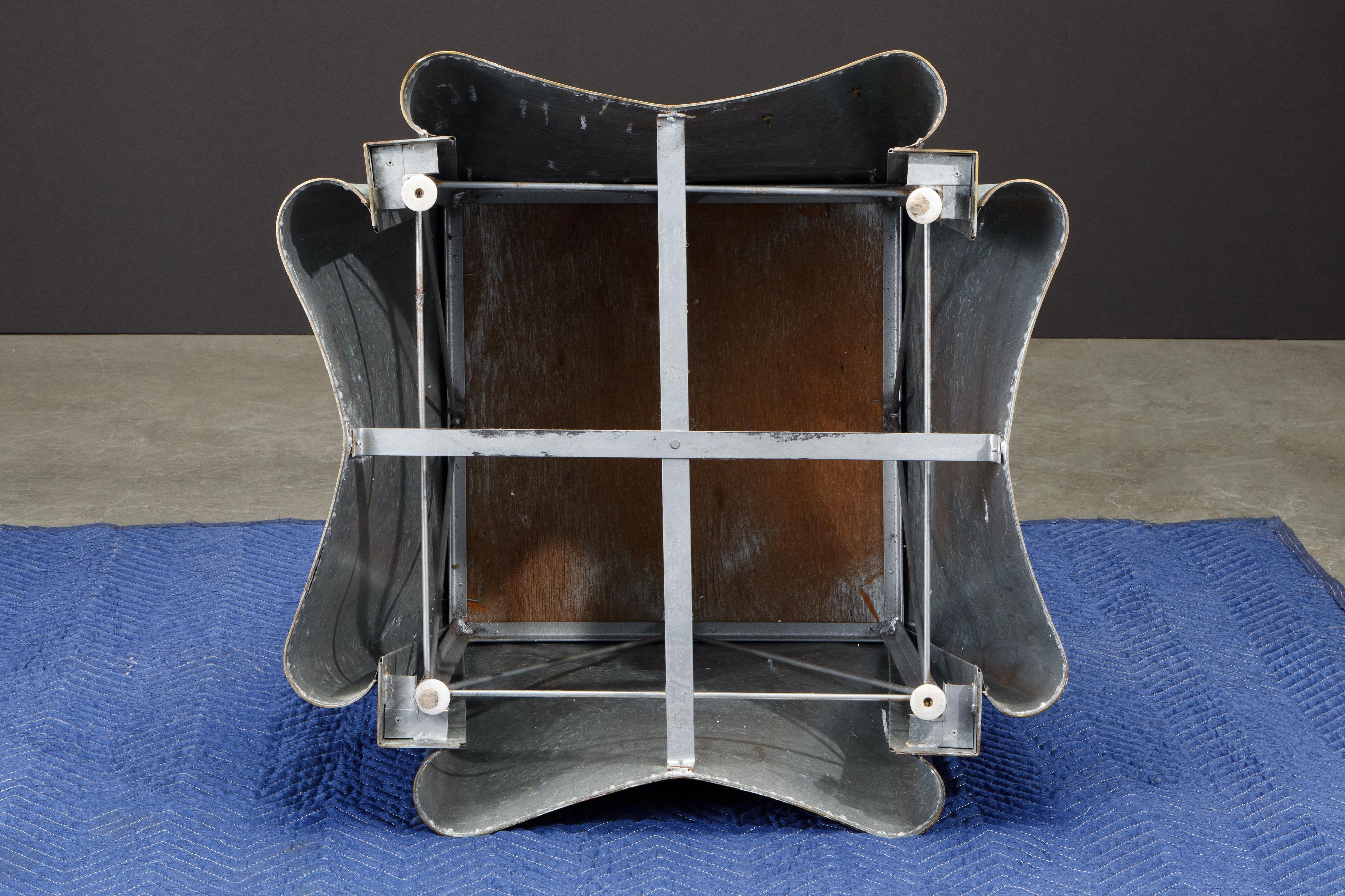 Original Production John Dickinson Galvanized Steel Drape End Table, Signed For Sale 5