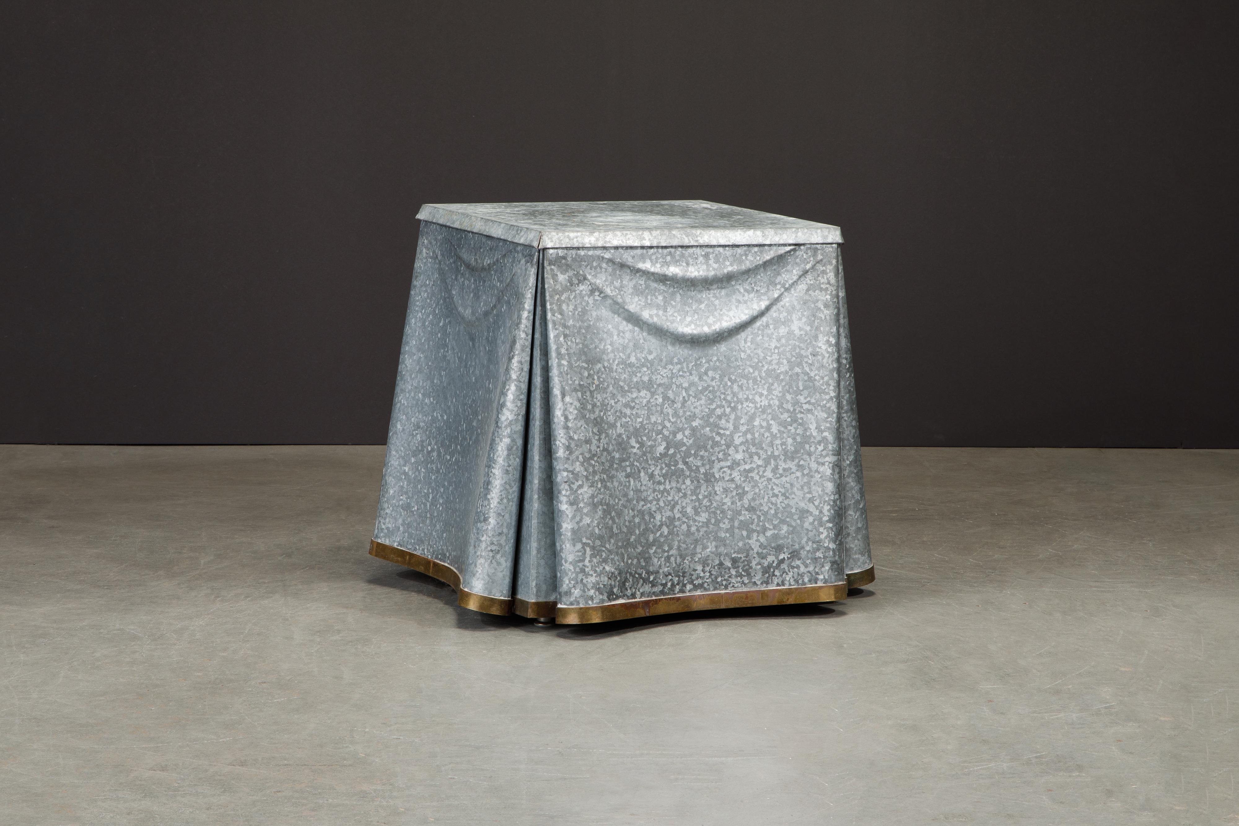 Original Production John Dickinson Galvanized Steel Drape End Table, Signed In Good Condition For Sale In Los Angeles, CA