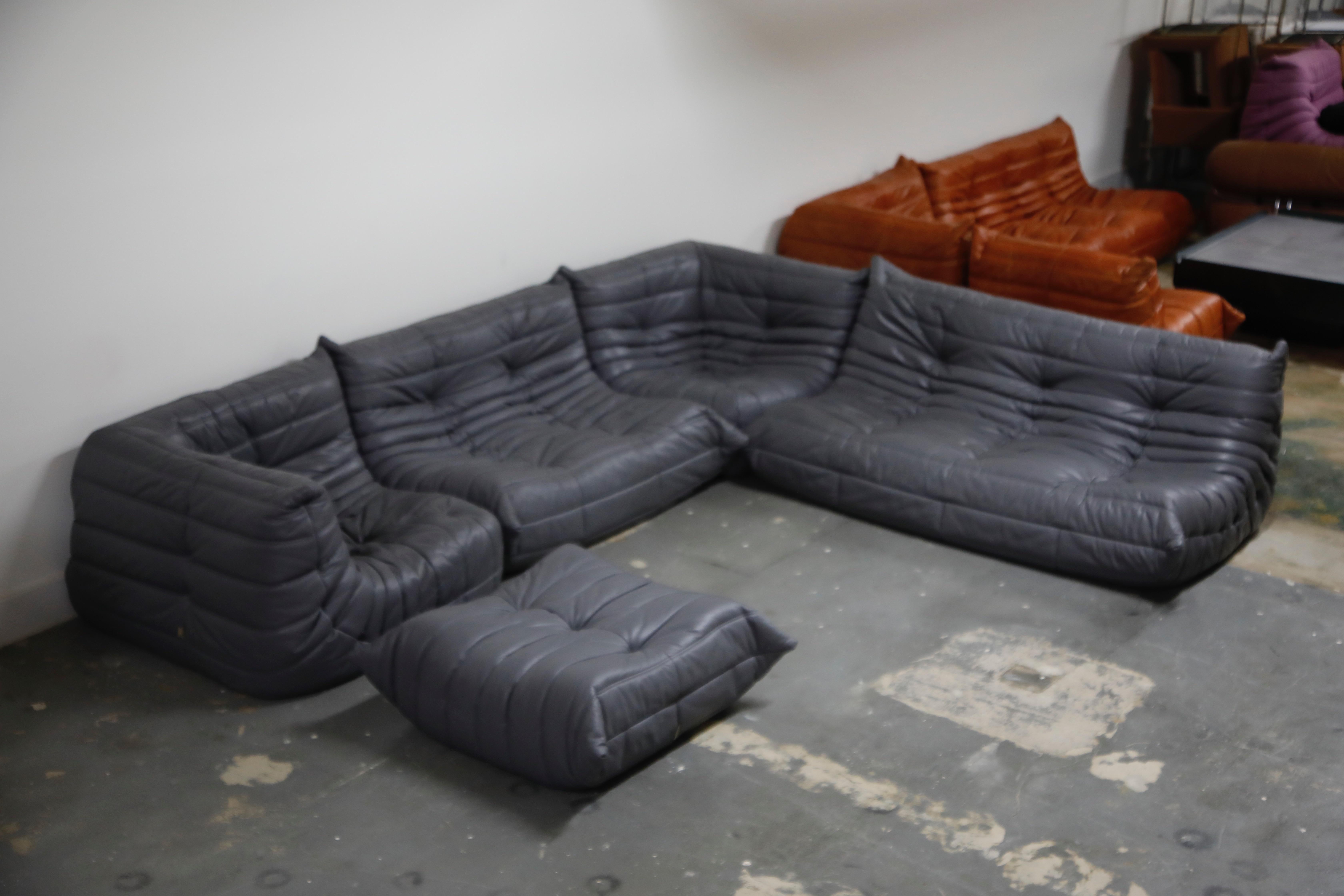 French Original Production Togo Set by Michel Ducaroy for Ligne Roset in Grey Leather