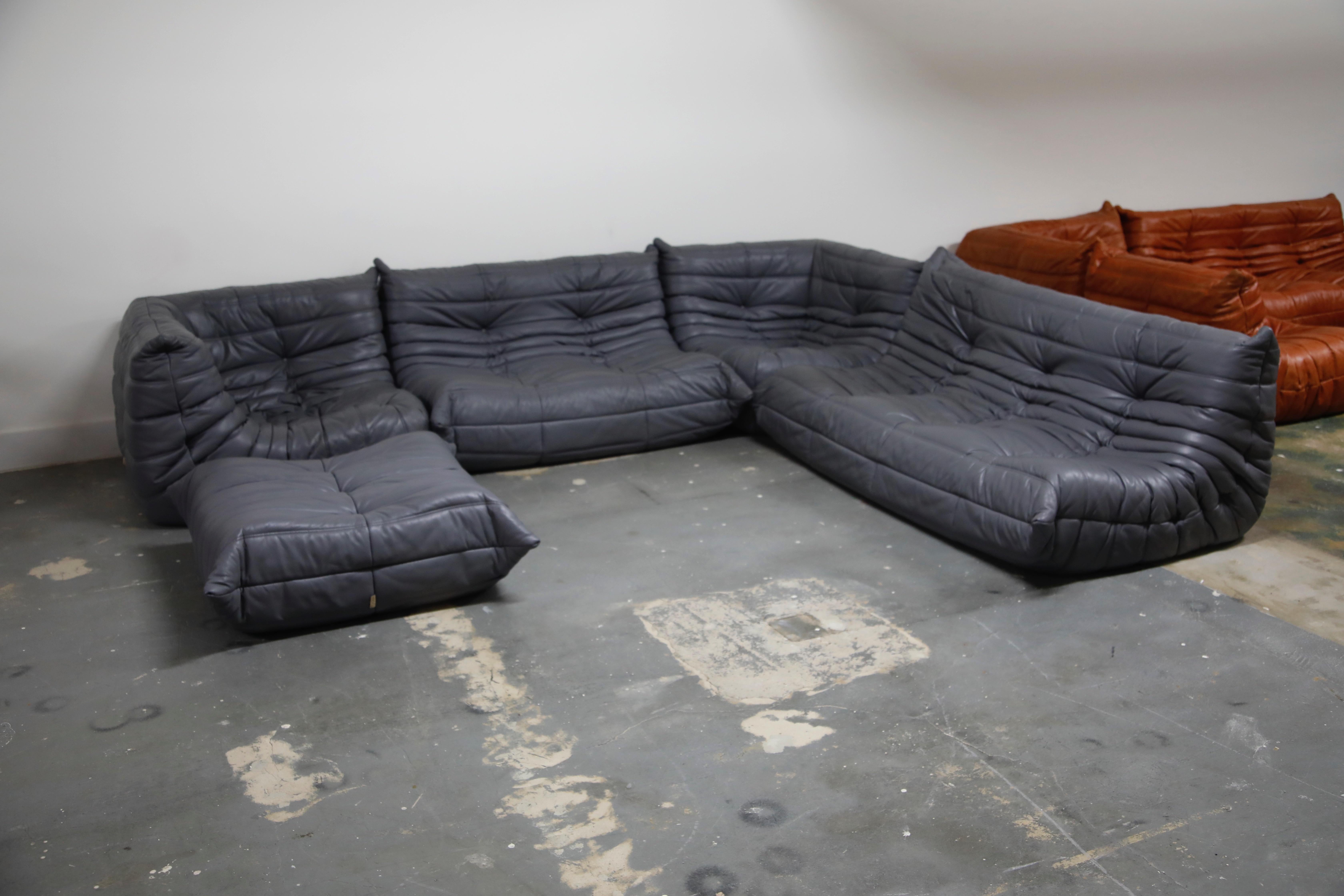 Foam Original Production Togo Set by Michel Ducaroy for Ligne Roset in Grey Leather