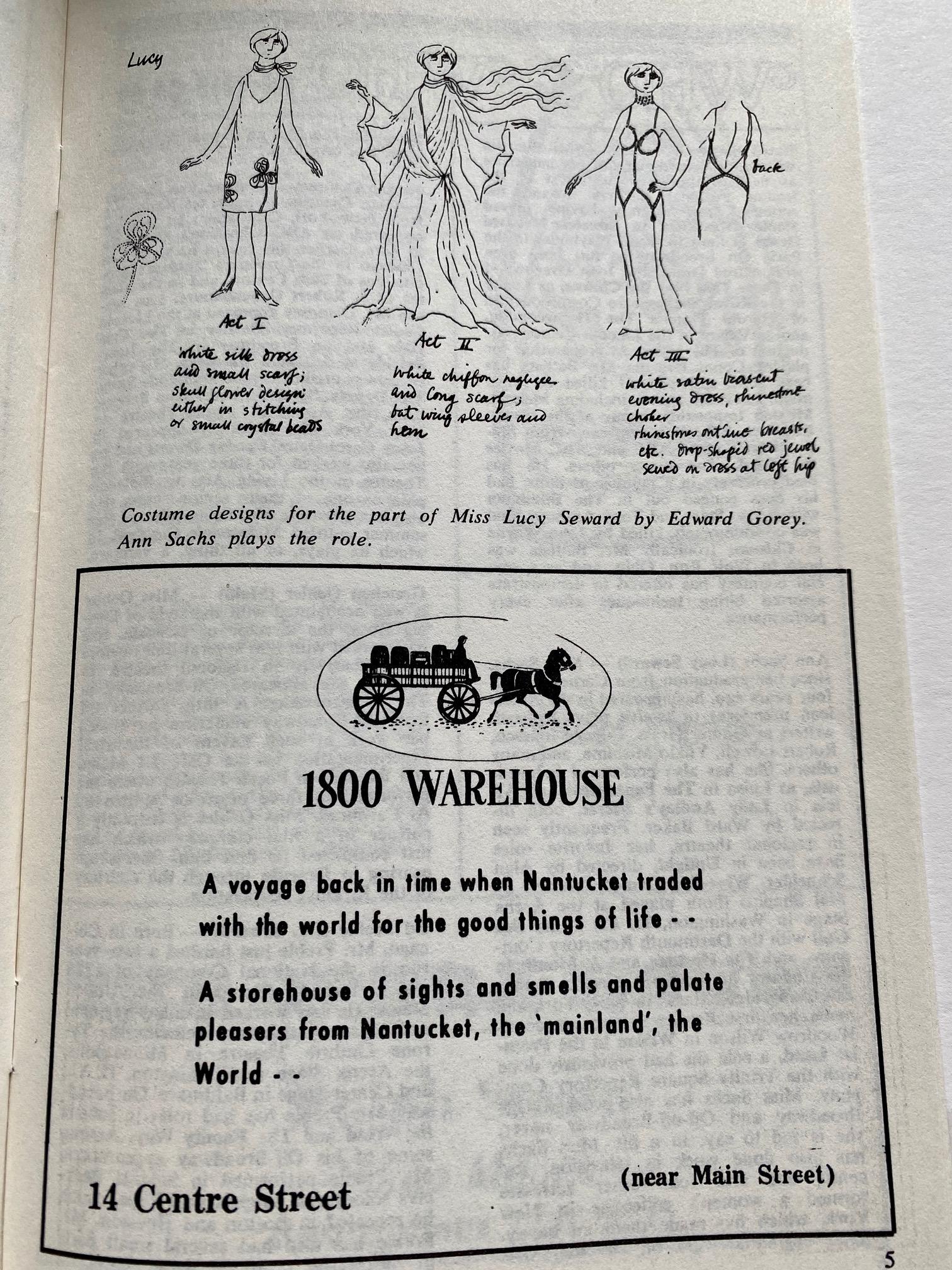 Original Programm für Nantucket Bühnenproduktionszeichnung, signiert von Edward Gorey (Ende des 20. Jahrhunderts) im Angebot