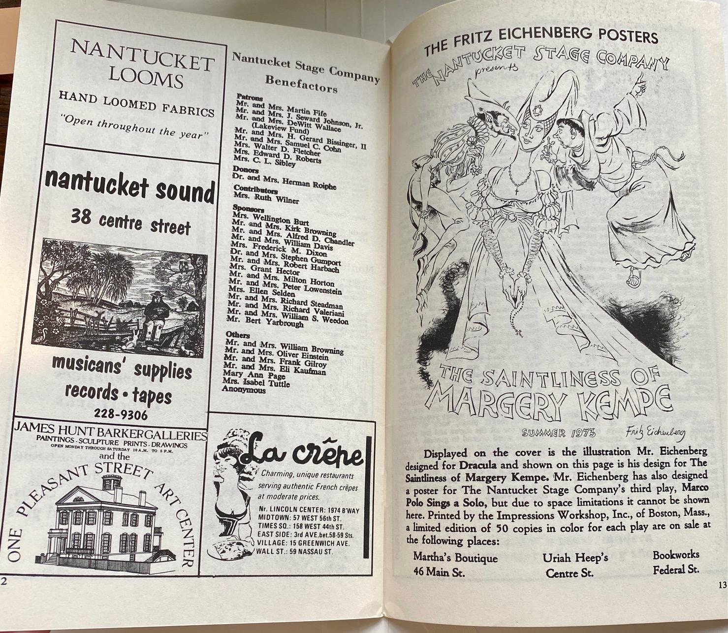 Original Programm für Nantucket Bühnenproduktionszeichnung, signiert von Edward Gorey im Angebot 2