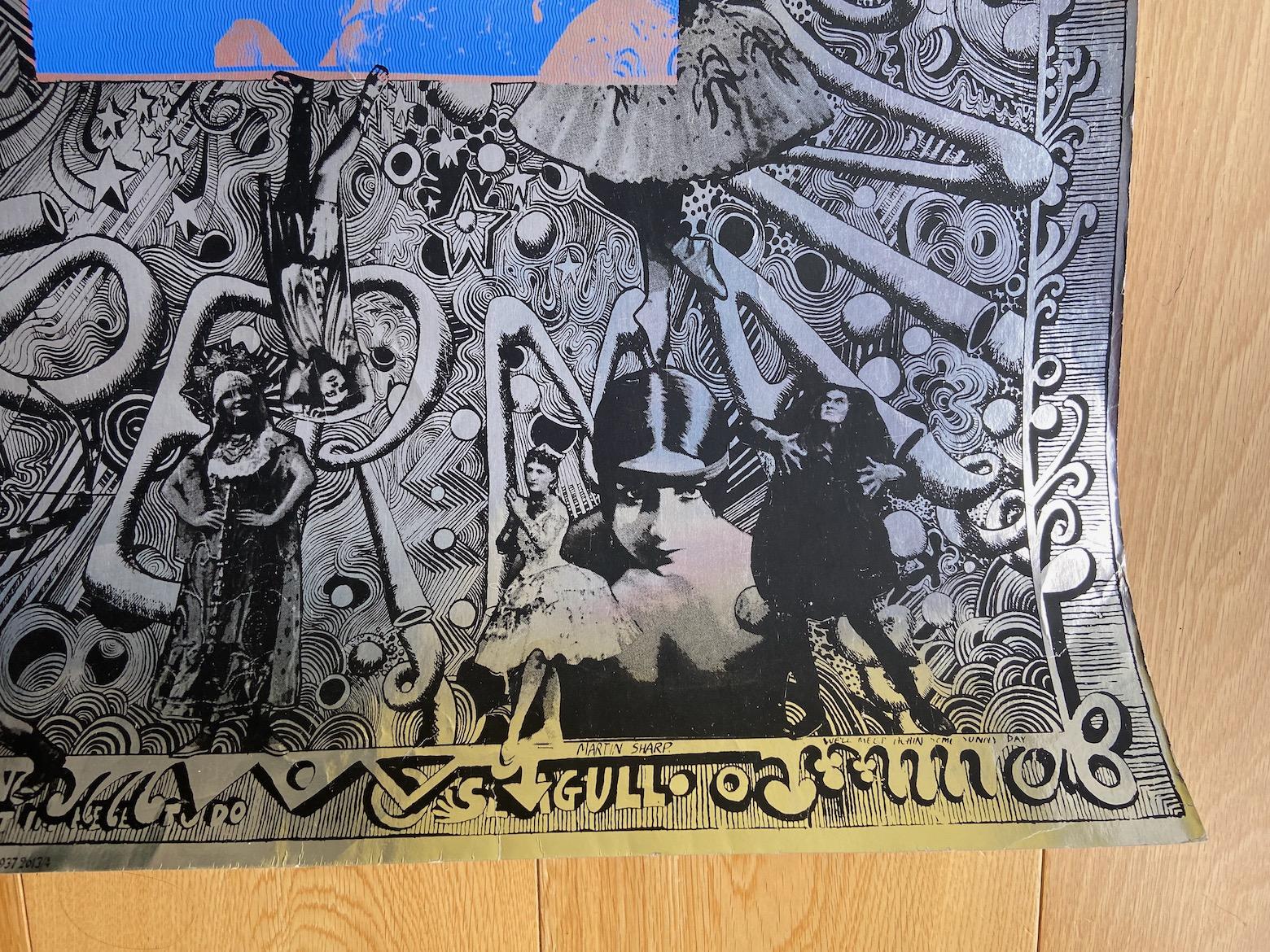An original psychedelic Martin sharp colour lithograph and silkscreen poster on metallic foil card for Big O Posters ltd. London, 1967.