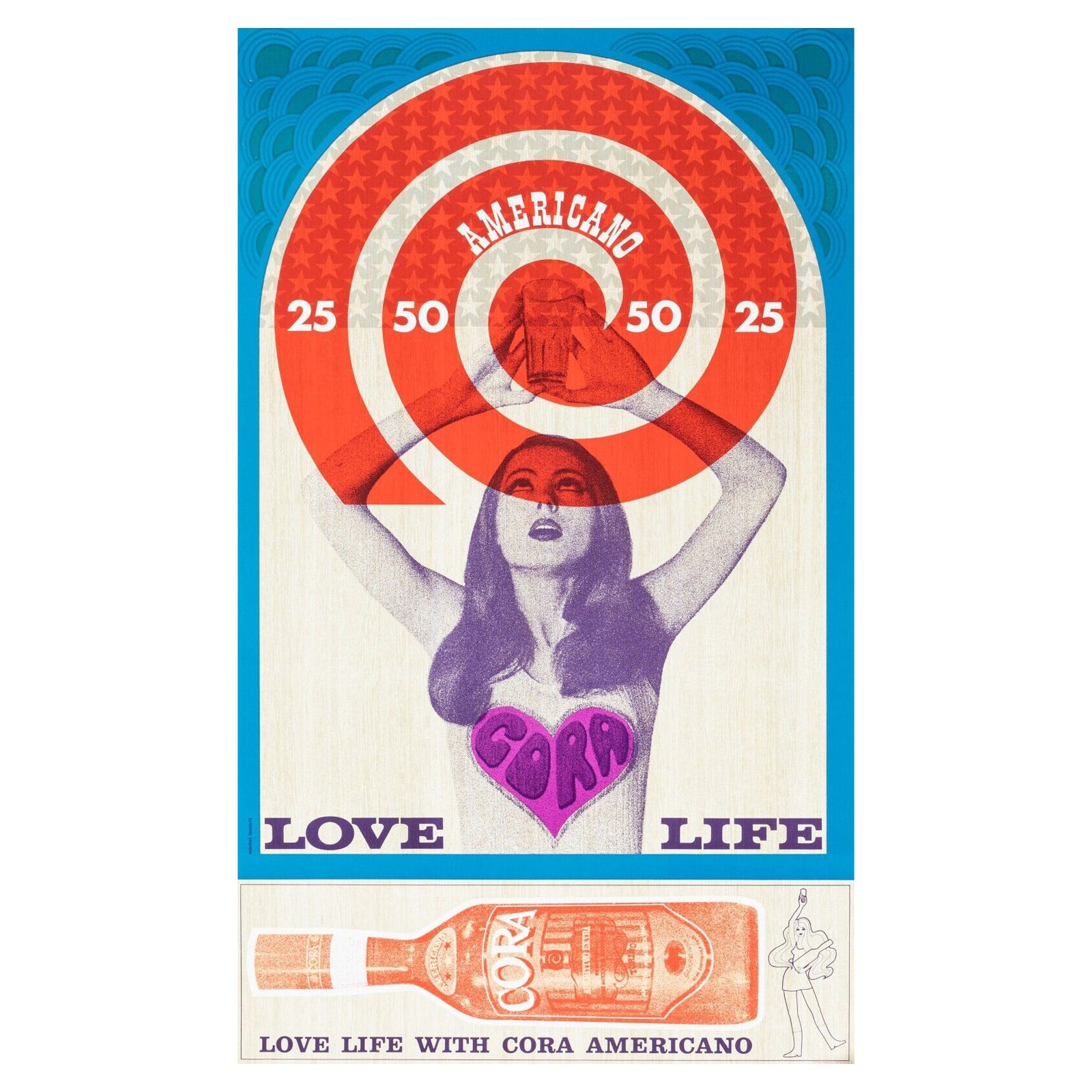 Psychedelisches Originalplakat-Lecourt-Cora Americano-Targicer, ca. 1960 im Angebot