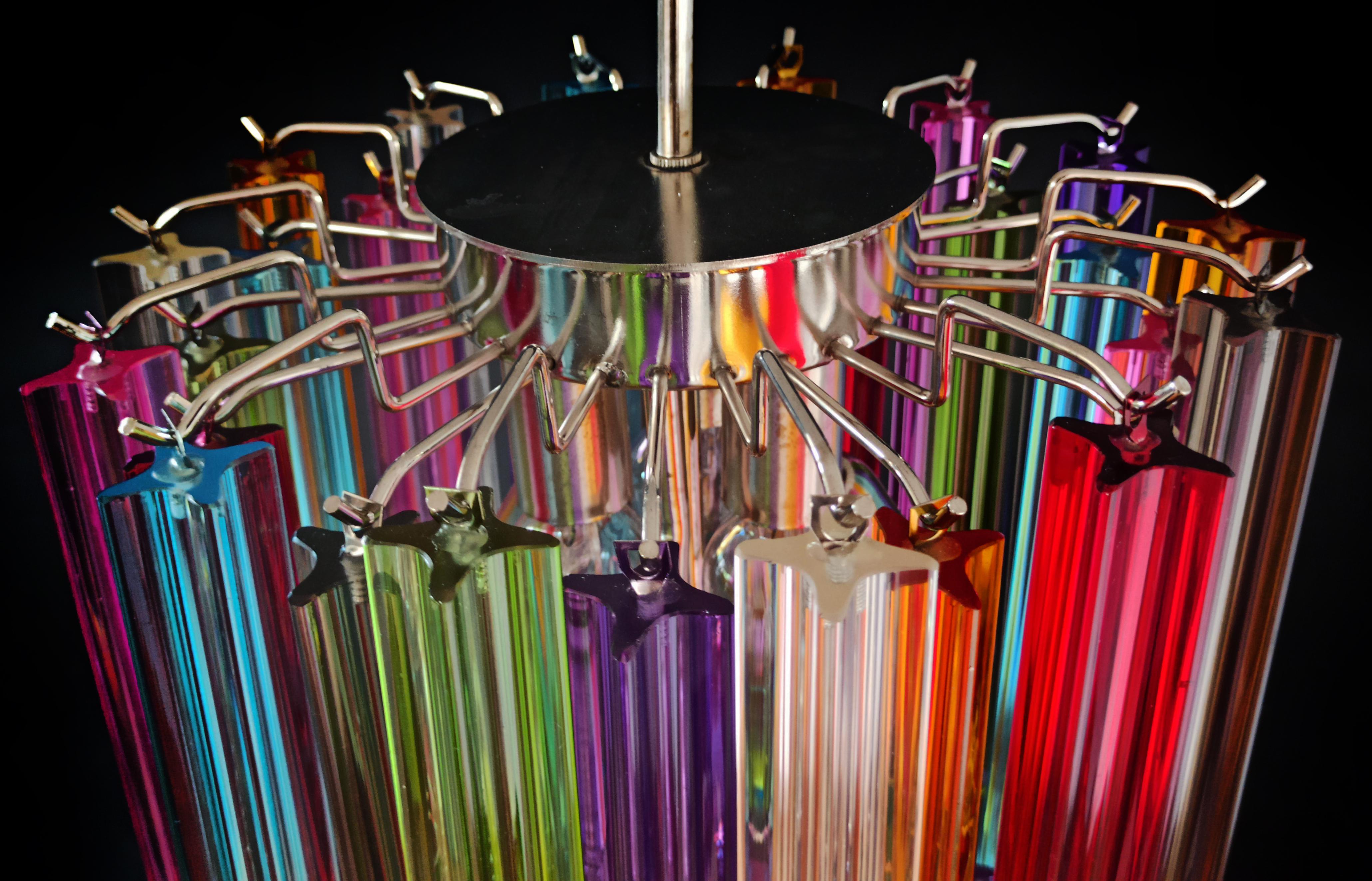 Mid-Century Modern Original Quadriedri Murano chandelier - 47 multicolored prisms For Sale