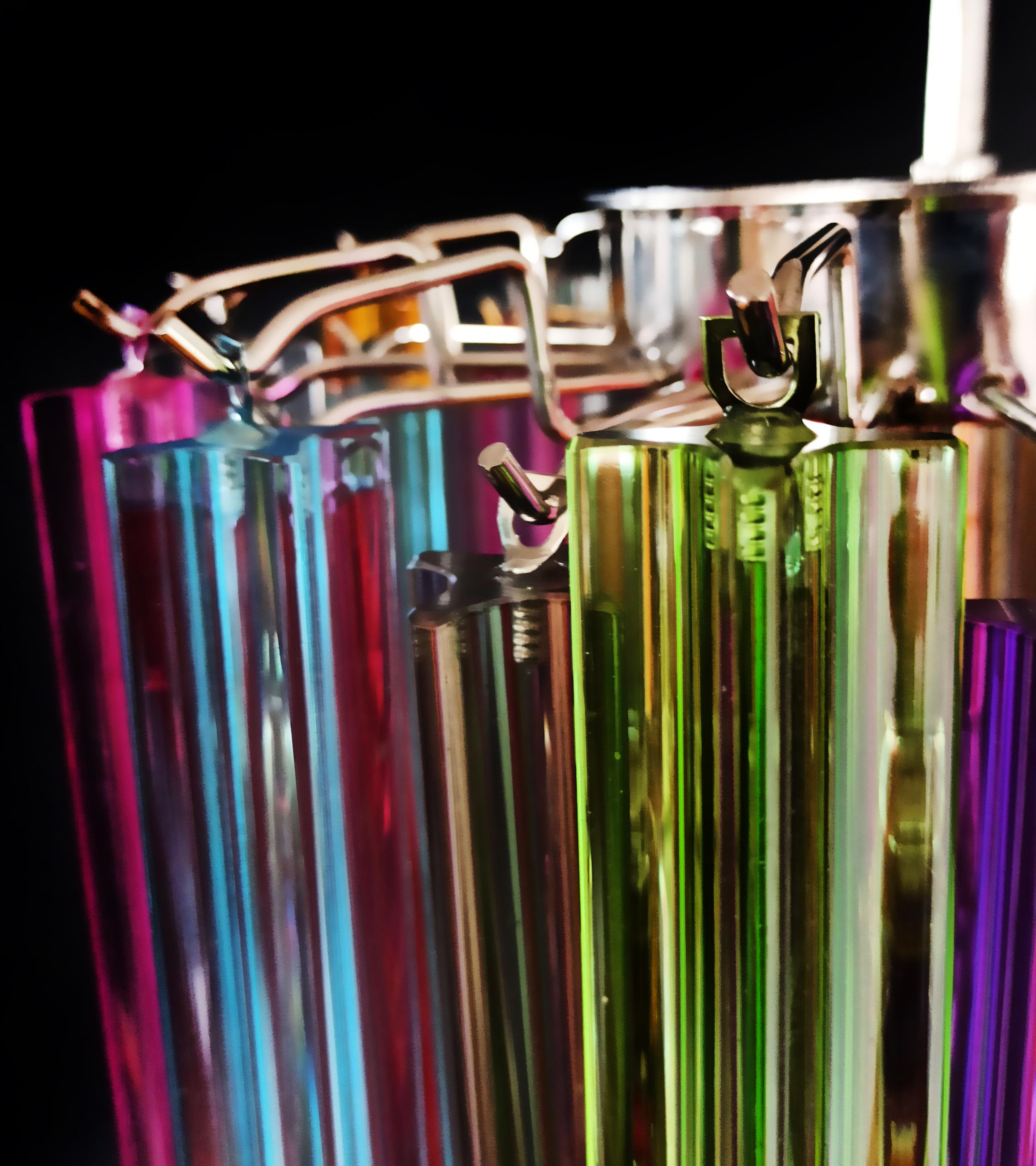 Italian Original Quadriedri Murano chandelier - 47 multicolored prisms For Sale