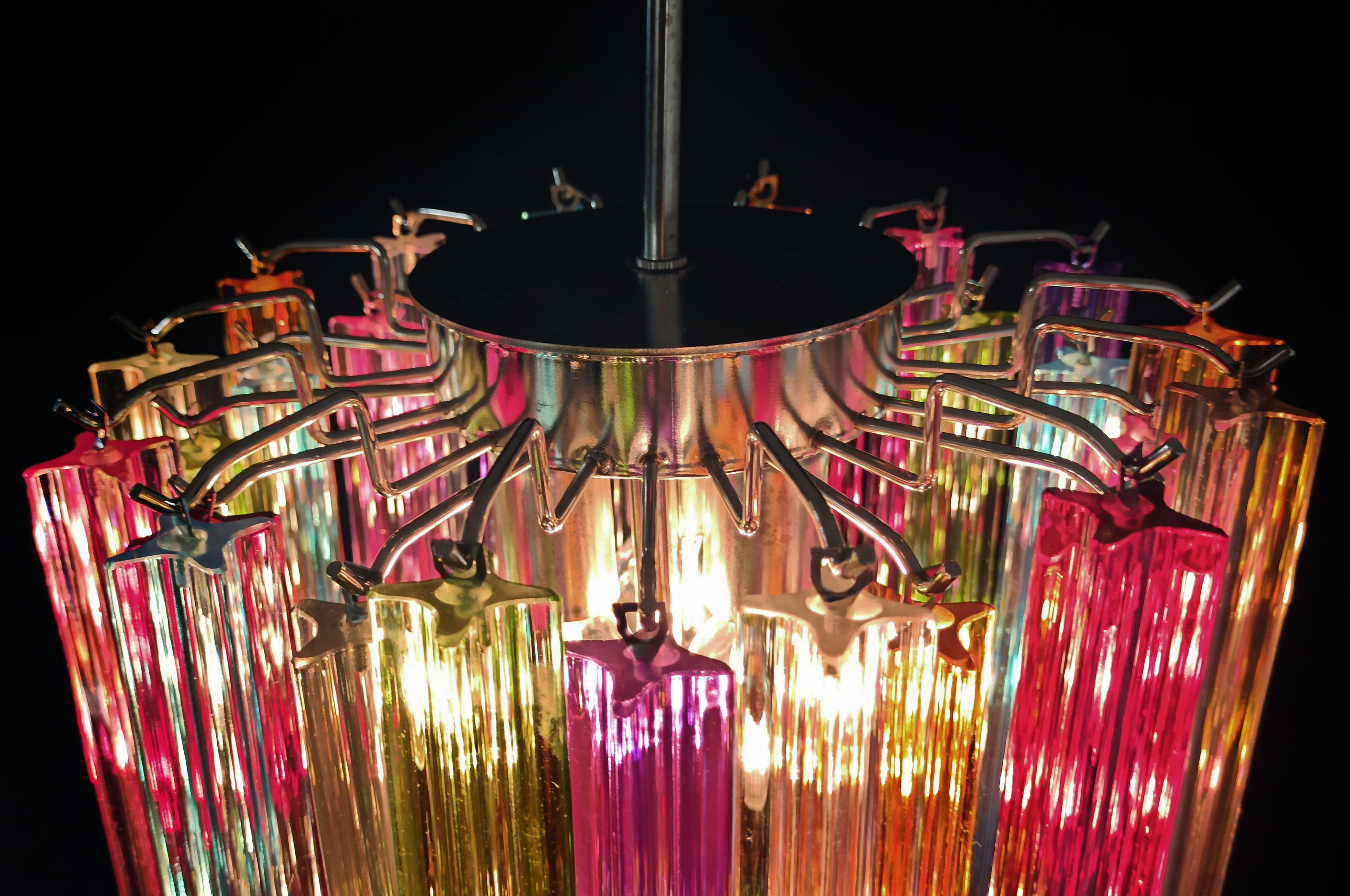 Late 20th Century Original Quadriedri Murano chandelier - 47 multicolored prisms For Sale