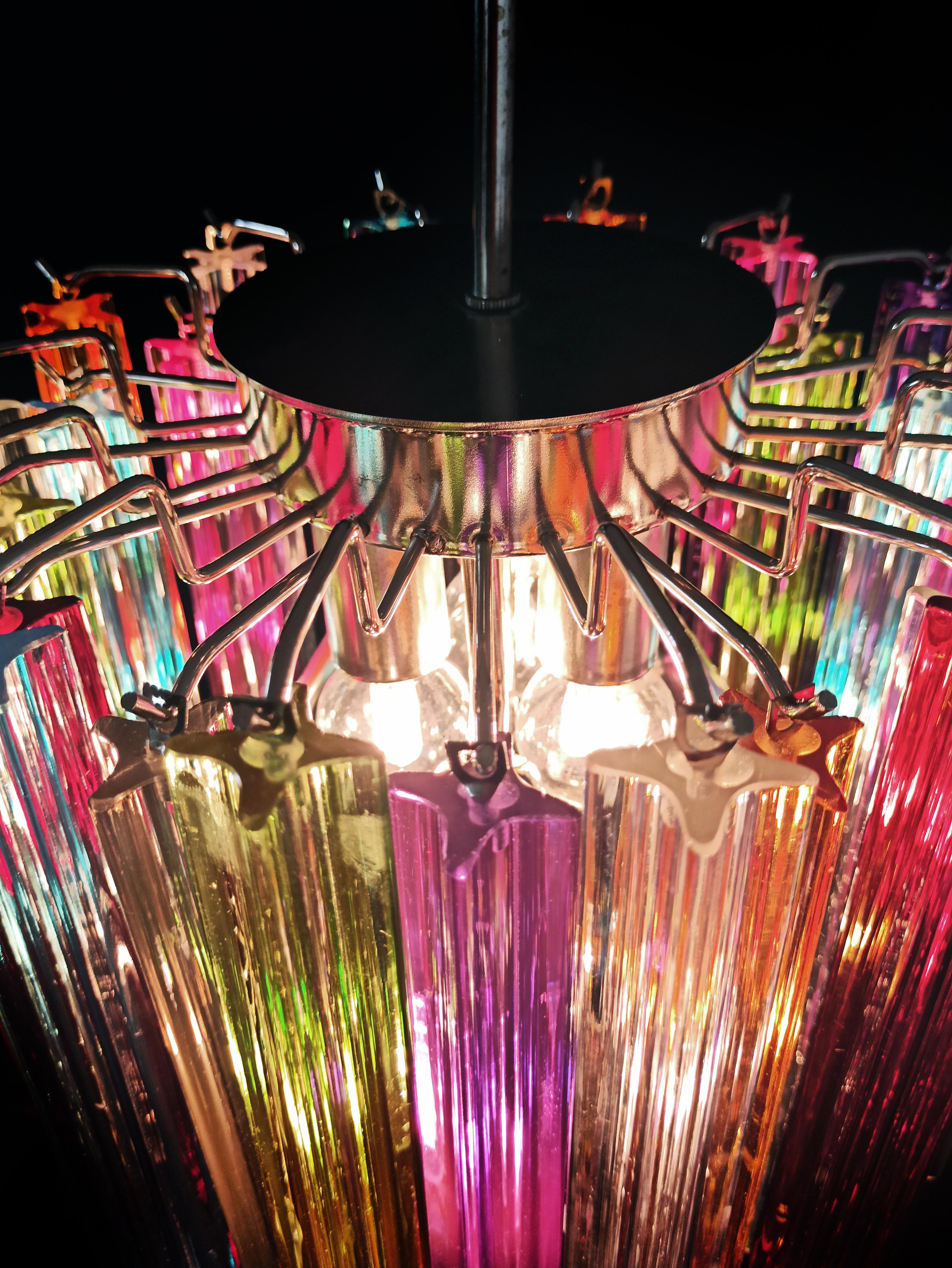 Glass Original Quadriedri Murano chandelier - 47 multicolored prisms For Sale