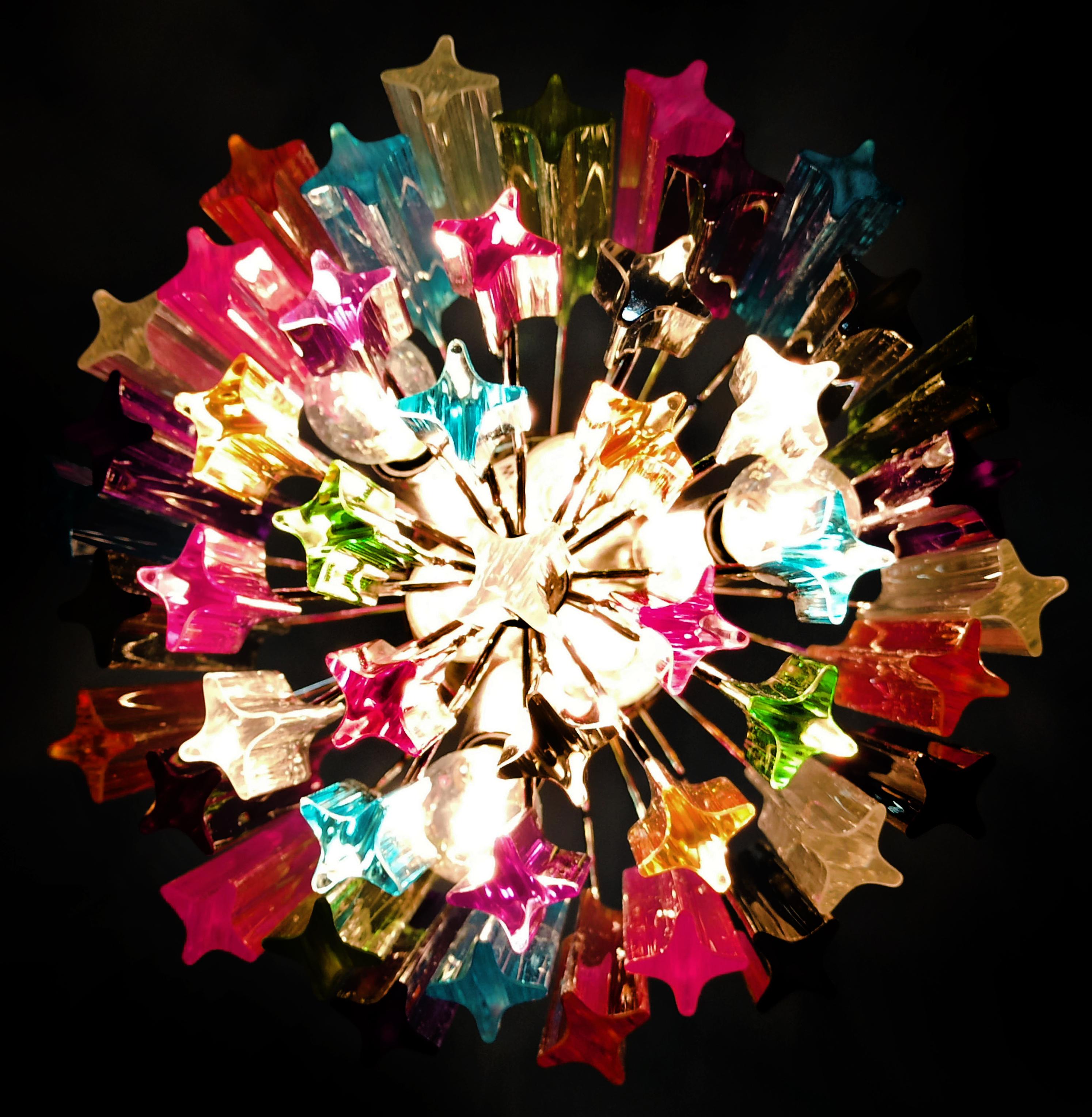 Original Quadriedri Murano chandeliers - 47 multicolored prisms For Sale 3