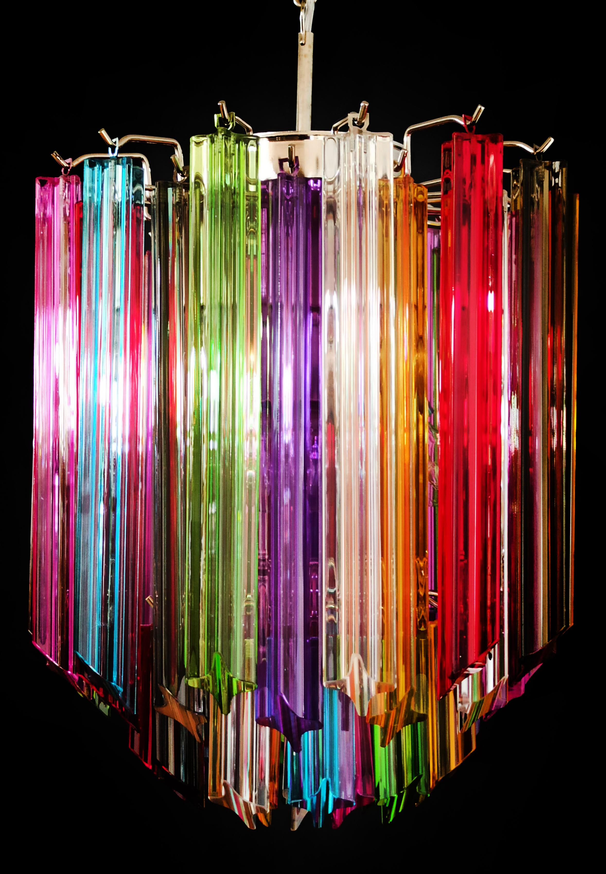 Original Quadriedri Murano chandeliers - 47 multicolored prisms For Sale 8