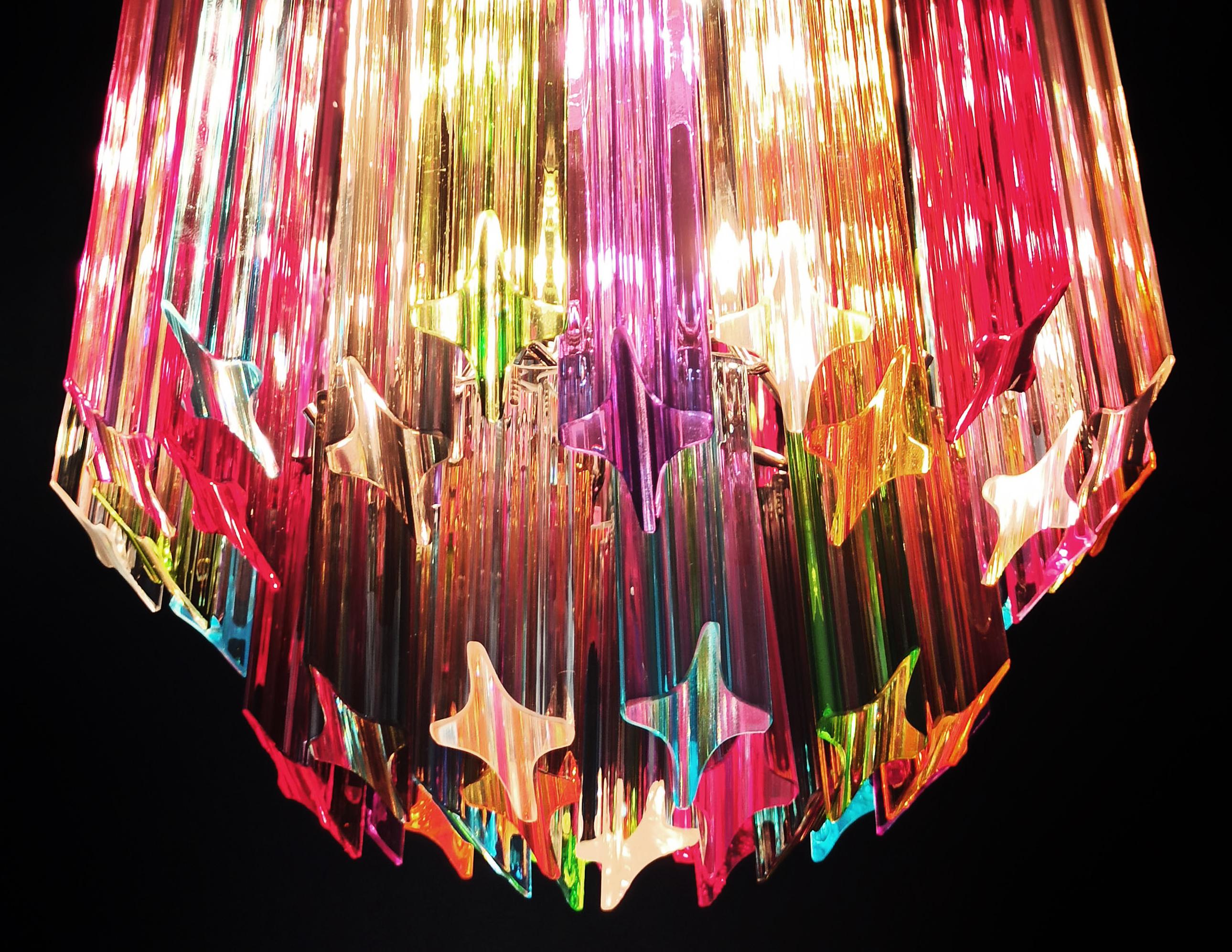 Original Quadriedri Murano chandeliers - 47 multicolored prisms For Sale 9