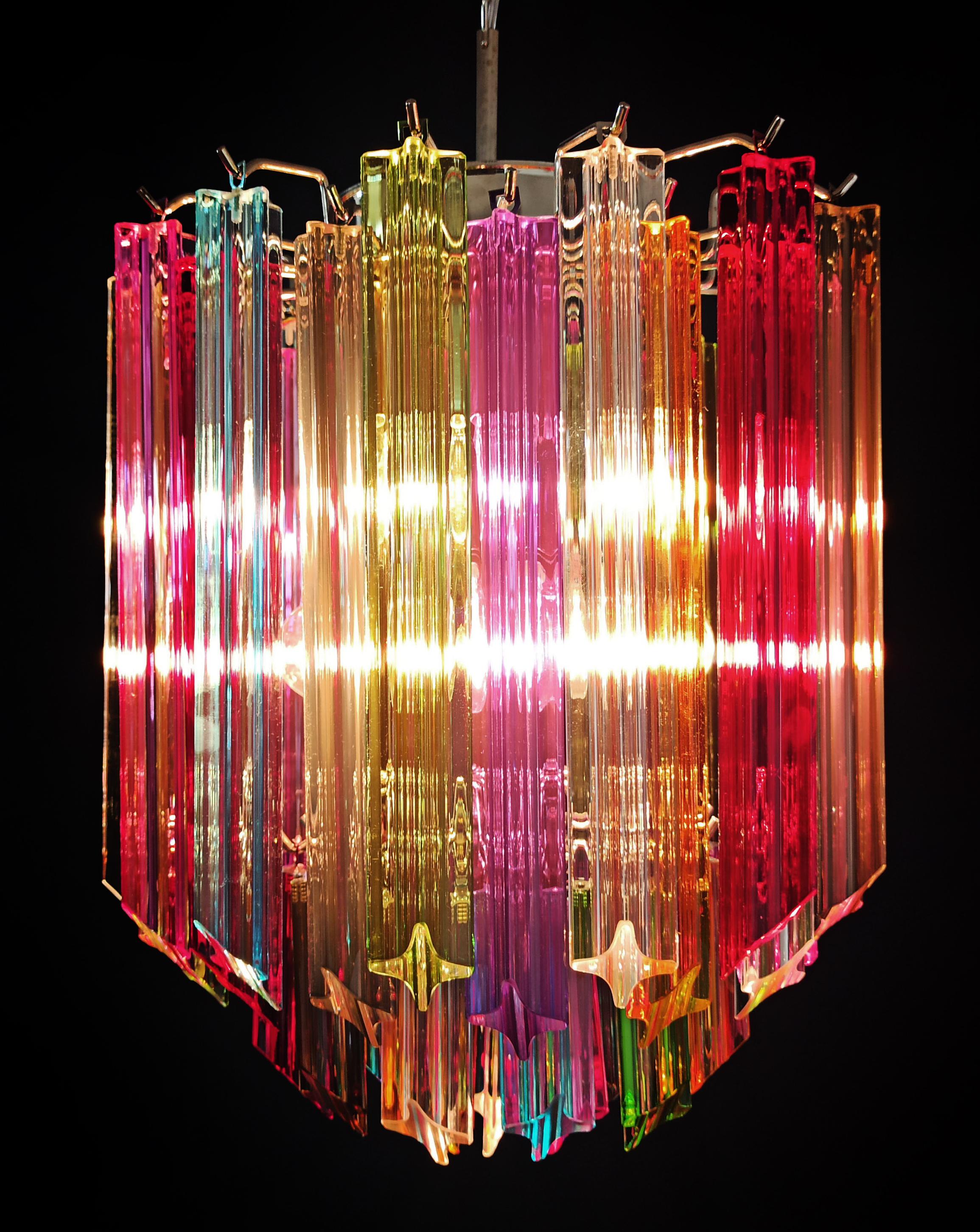 Original Quadriedri Murano chandeliers - 47 multicolored prisms For Sale 1