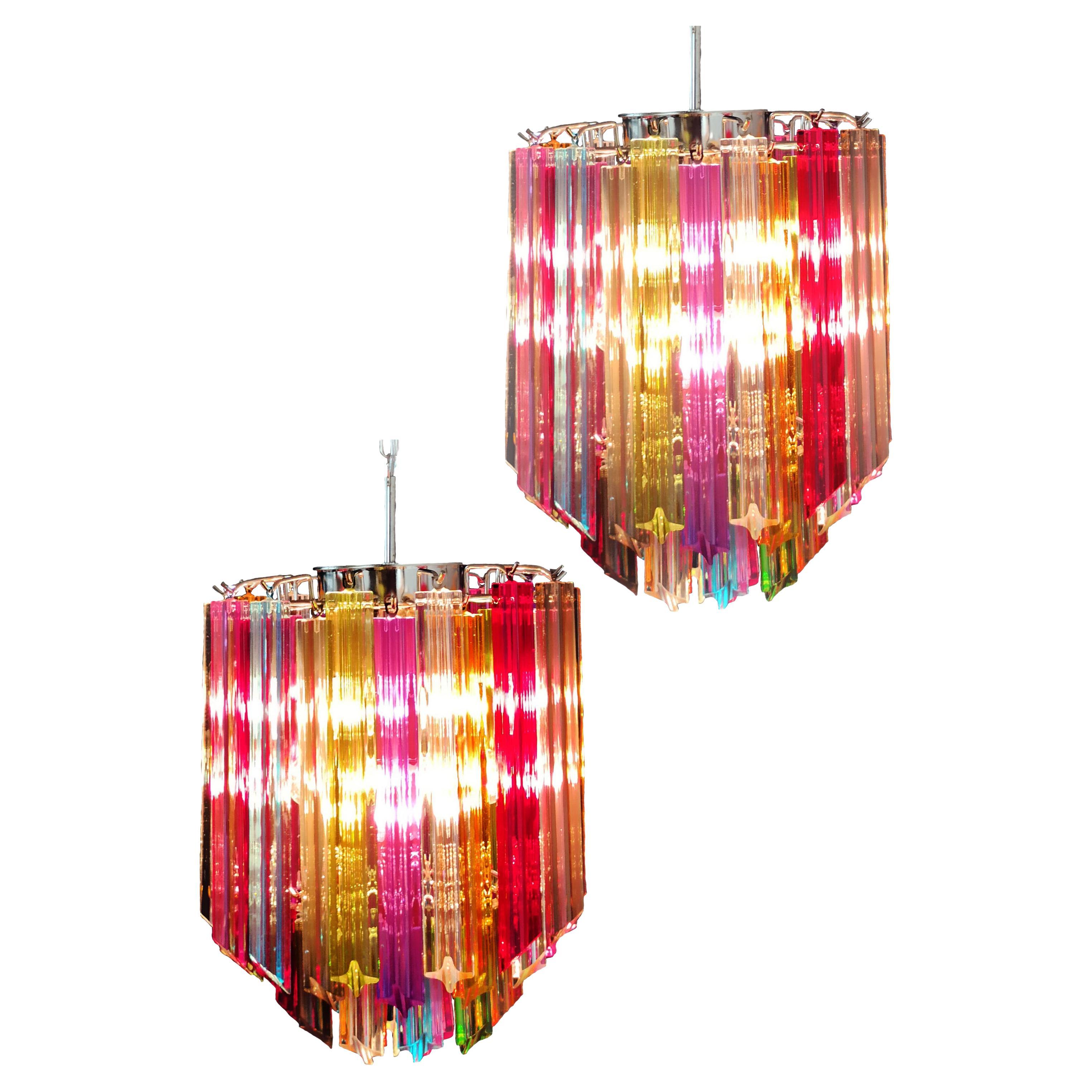 Original Quadriedri Murano chandeliers - 47 multicolored prisms For Sale
