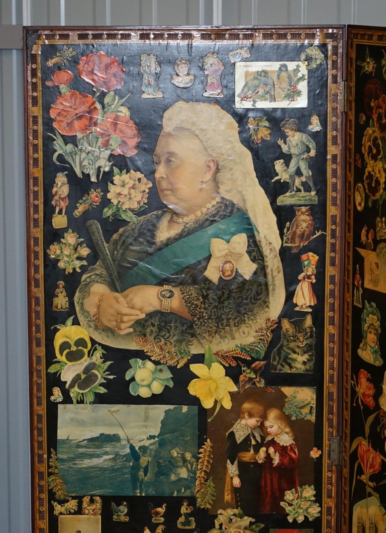 Original Queen Victoria Decoupage Four Panel Folding Screen Totally