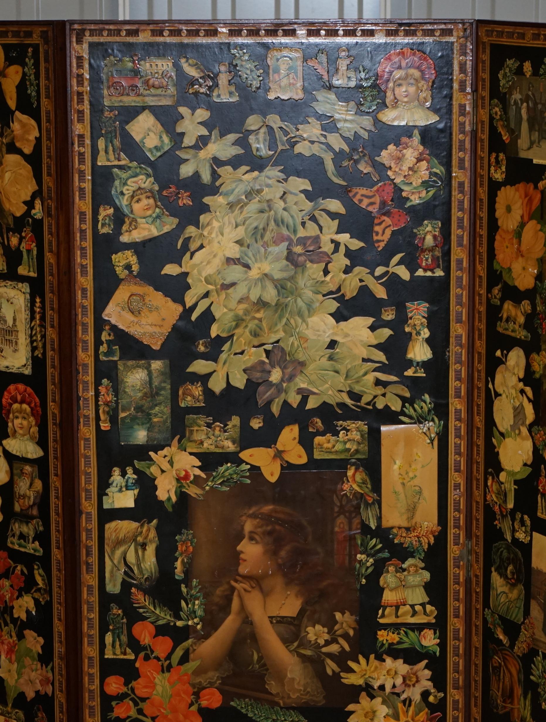 Paravent à quatre panneaux original Queen Victoria Decoupage Totally Original 1