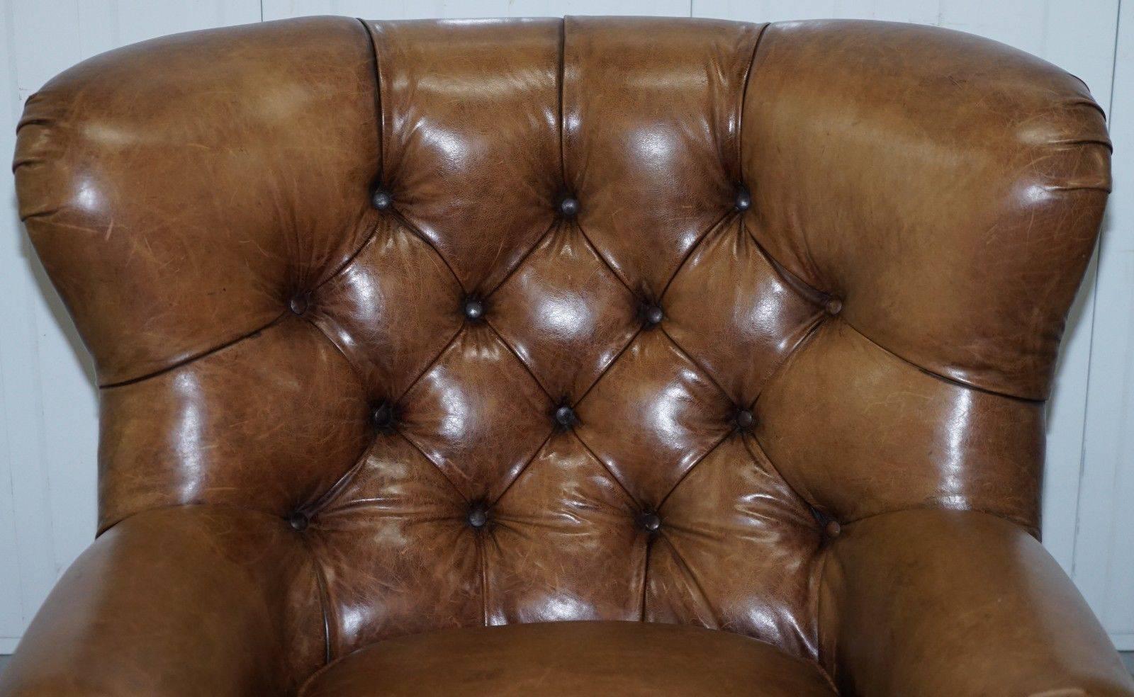 Modern Original Ralph Lauren Writer's Aged Vintage Brown Heritage Leather Armchair