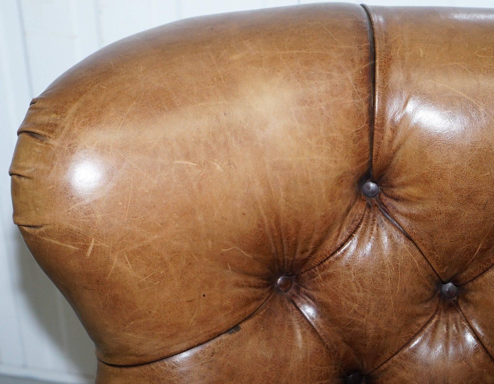 American Original Ralph Lauren Writer's Aged Vintage Brown Heritage Leather Armchair