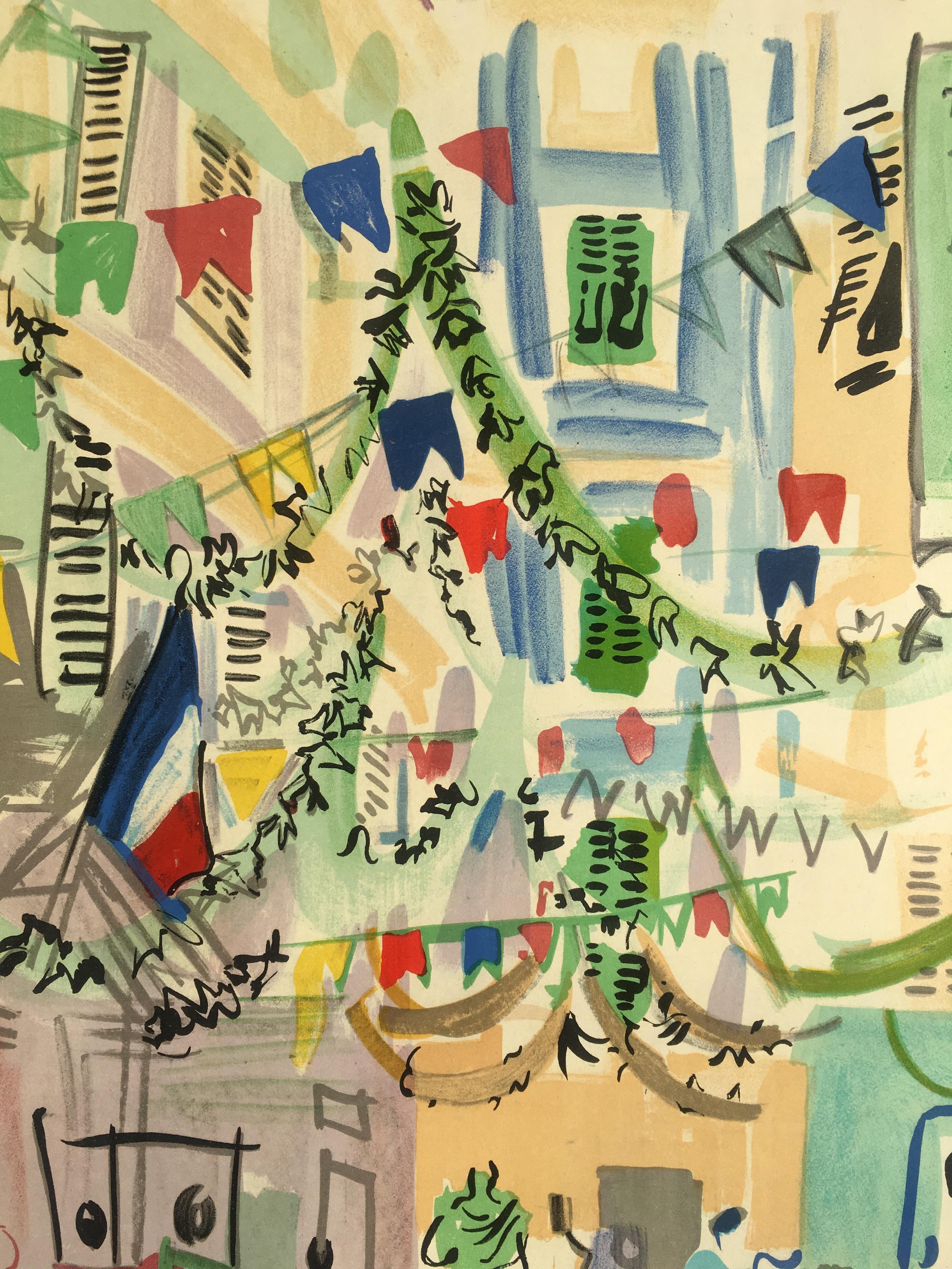 Original midcentury Raoul Dufy art poster from the 1950s printed by Mourlot, Paris with extended exhibition date.

Raoul Dufy was a renowned artist that created excellent works of art in both contemporary and Mid-Century Modern styles. The exhibit