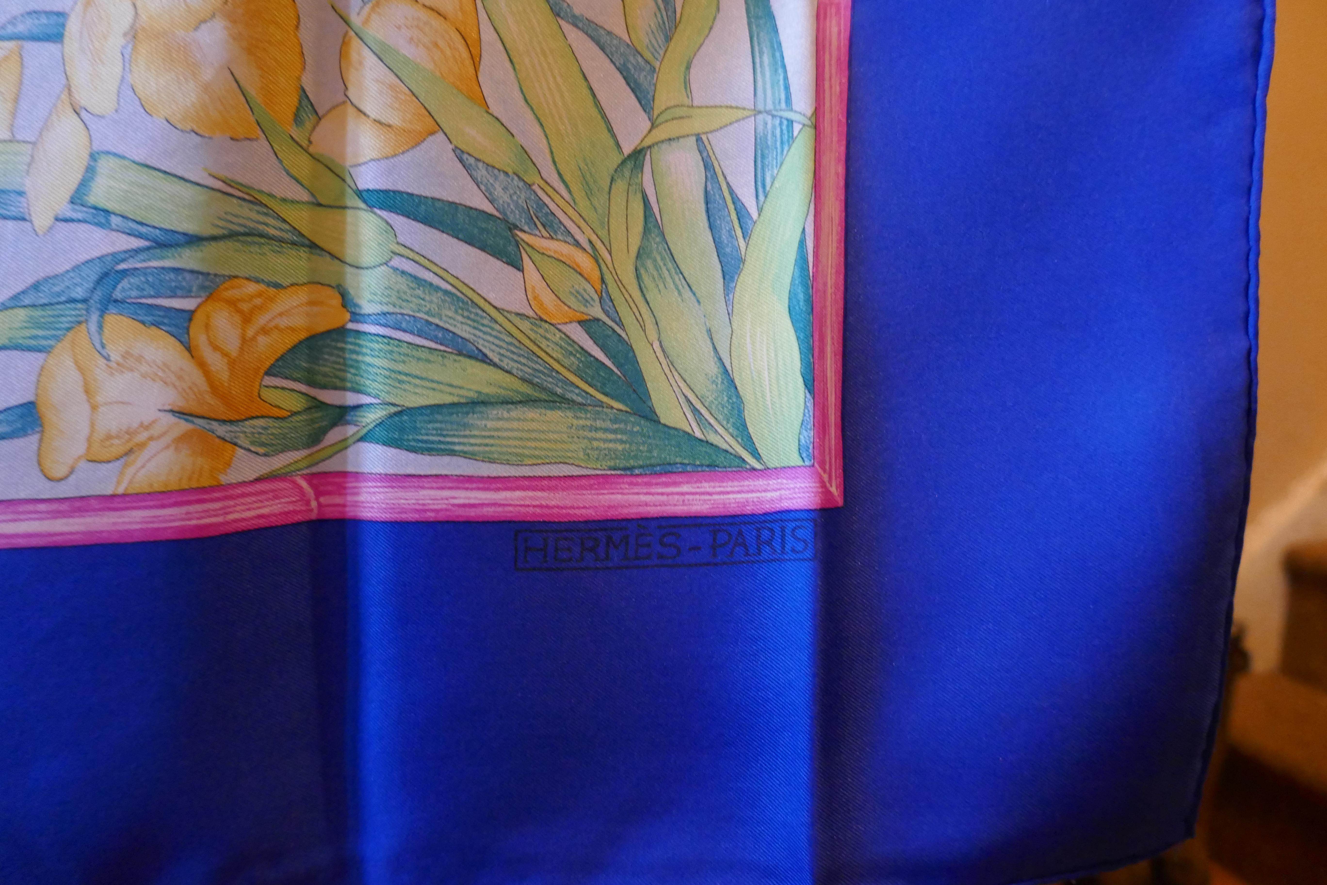Original Rare 1989 Hermes Silk Scarf “ Giverny” by  Laurence Bourthoumieux In Good Condition For Sale In Chillerton, Isle of Wight