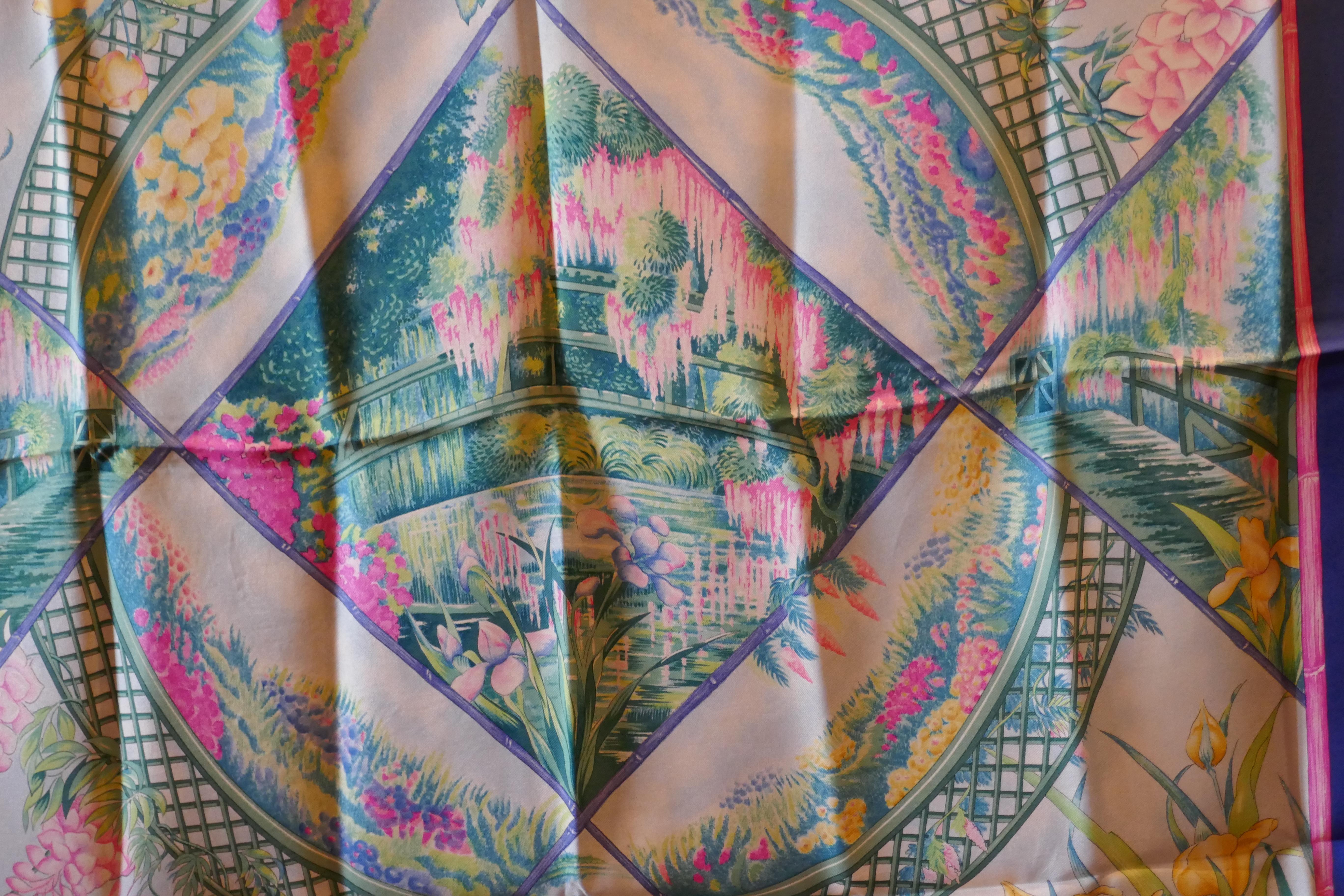 Women's Original Rare 1989 Hermes Silk Scarf “ Giverny” by  Laurence Bourthoumieux For Sale