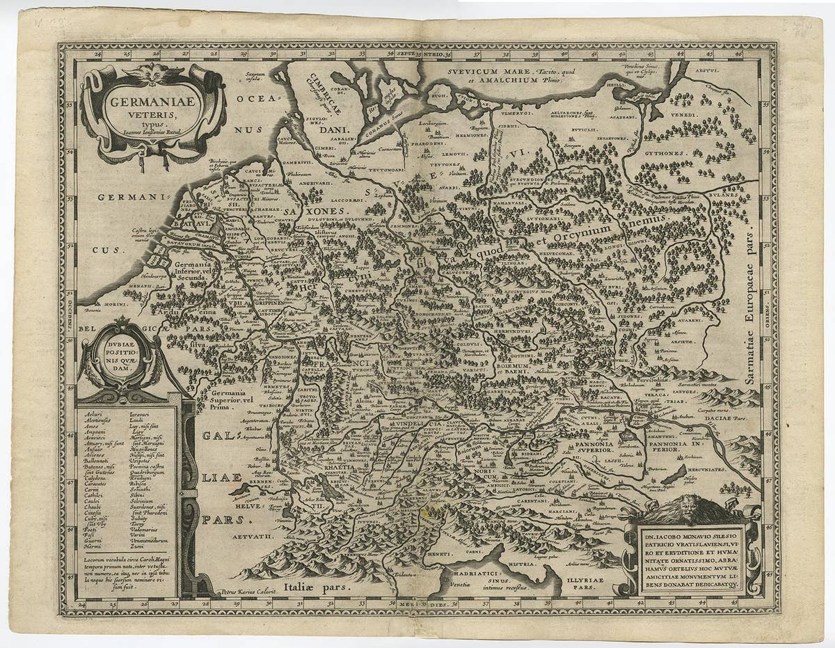 Original Rare Antique Map of the Ancient German Empire in Northern Europe, c1650