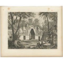 Original Rare Antique Print of a Ruin in Peru, 1857