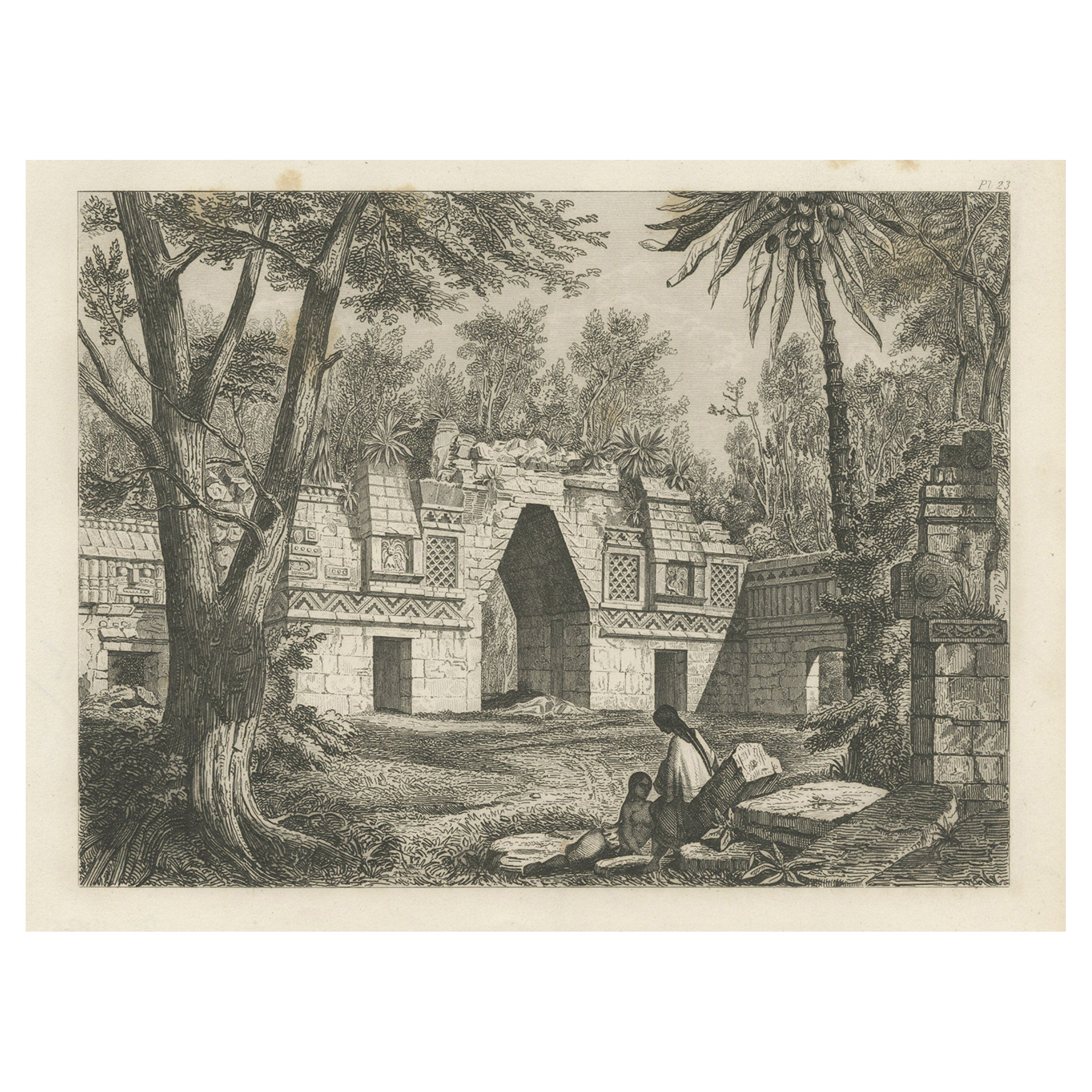 Originaler seltener antiker Druck einer Ruine in Peru, 1857