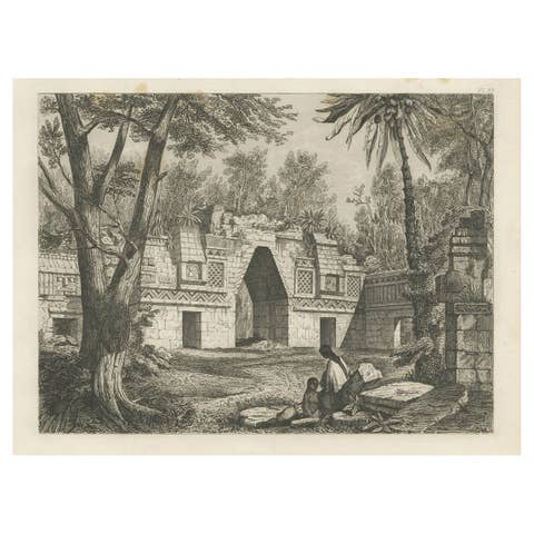 Original Rare Antique Print of a Ruin in Peru, 1857
