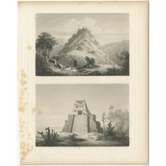 Original Rare Antique Print of Two Ruins in Mexico, 1857