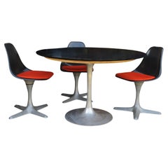 Original Rare Arkana Black & Orange Tulip Dining Table with Three Dining Seats