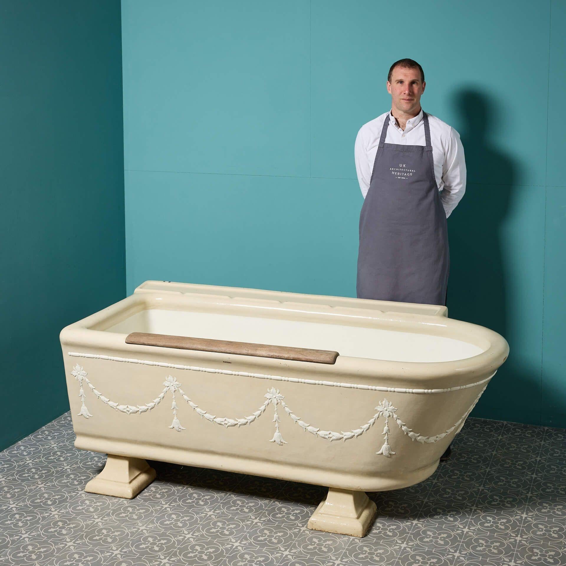 An incredibly rare original glazed fireclay bath manufactured by Twyfords in the 1890s. This fantastic piece of English sanitaryware history is one of two similar Twyfords baths we have for sale ex. the Simon Kirby Museum of Bathroom Sanitaryware.
