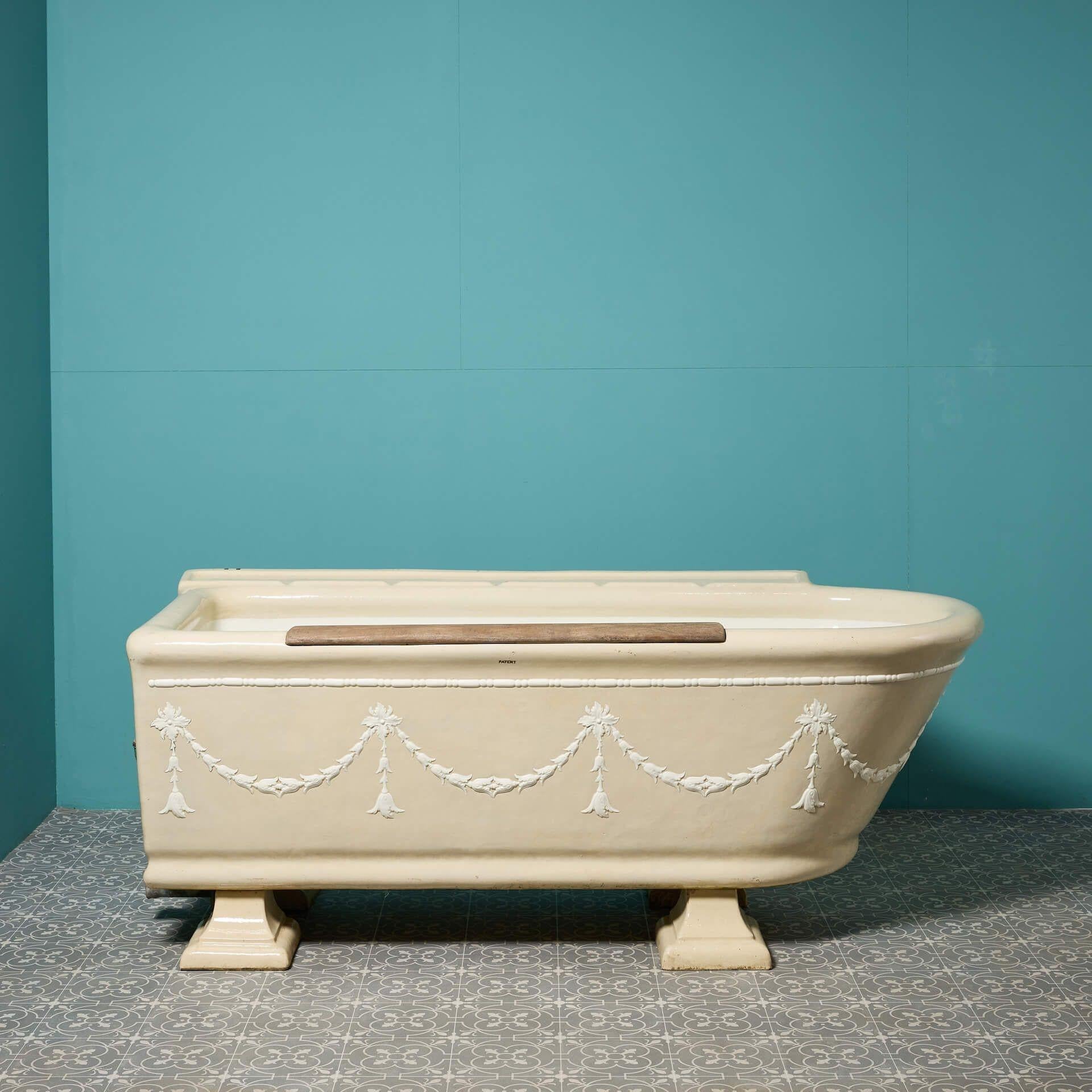 19th Century Original Rare Decorative Glazed Fireclay Bath by Twyfords For Sale